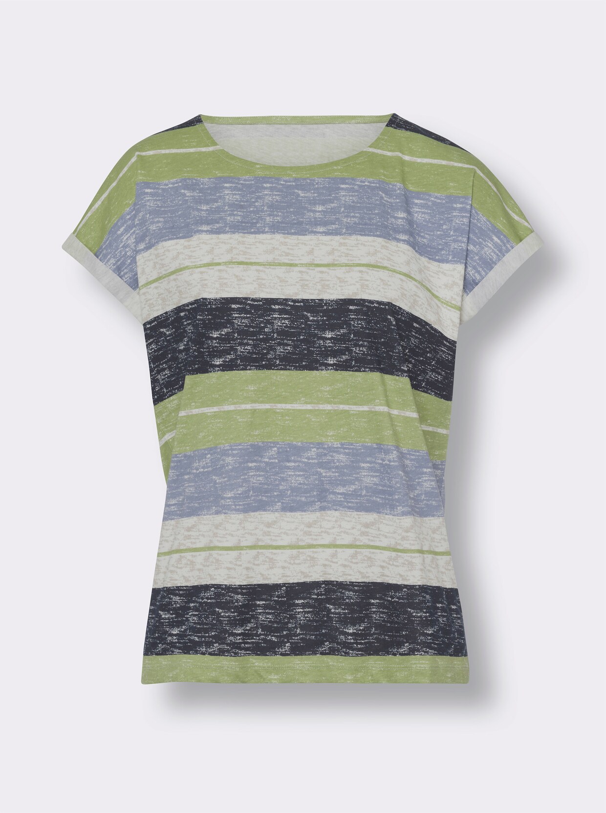 Shirt met ronde hals - lindegroen/bleu gestreept
