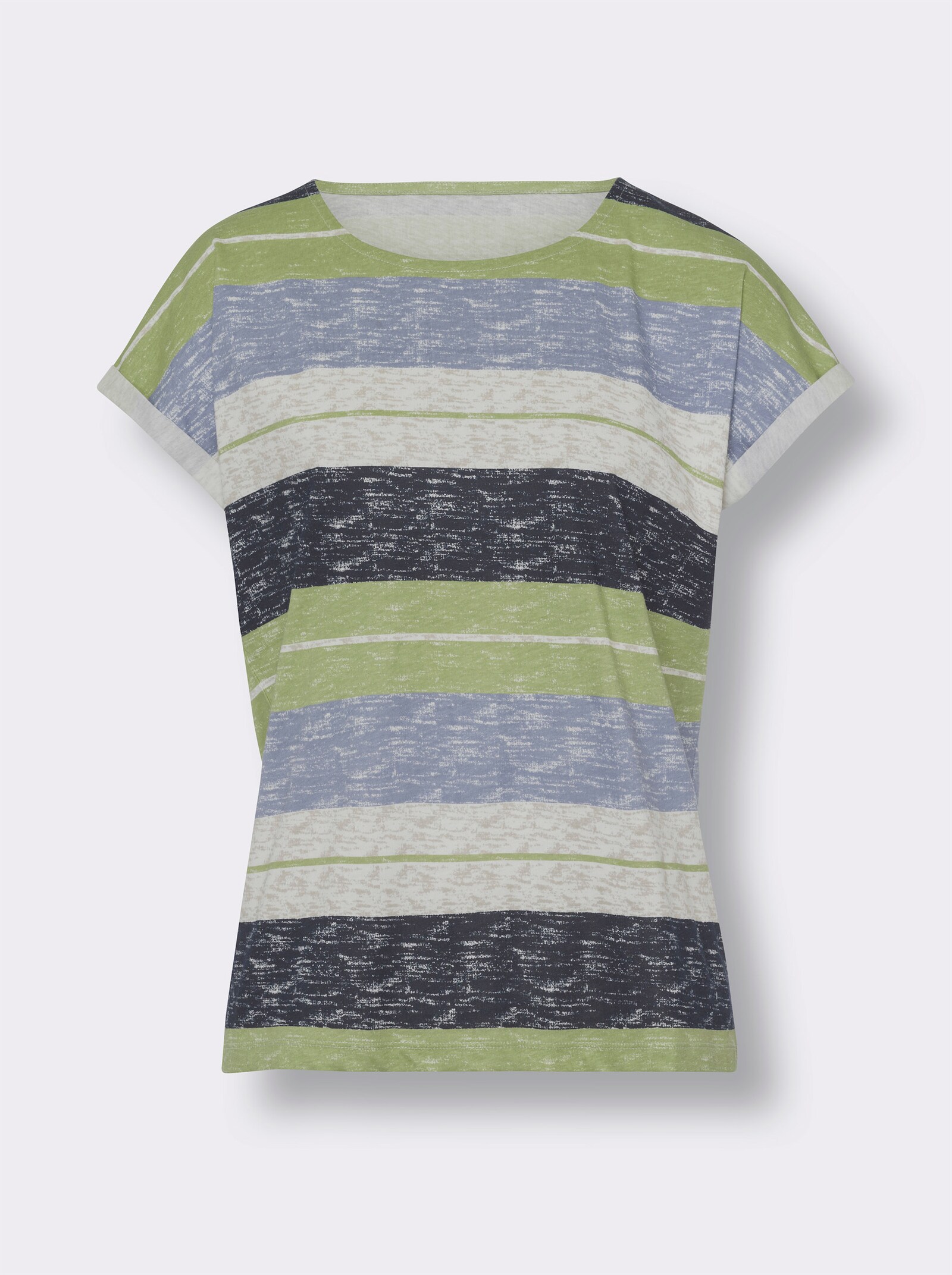 Shirt met ronde hals en streeppatroon - lindegroen/bleu gestreept