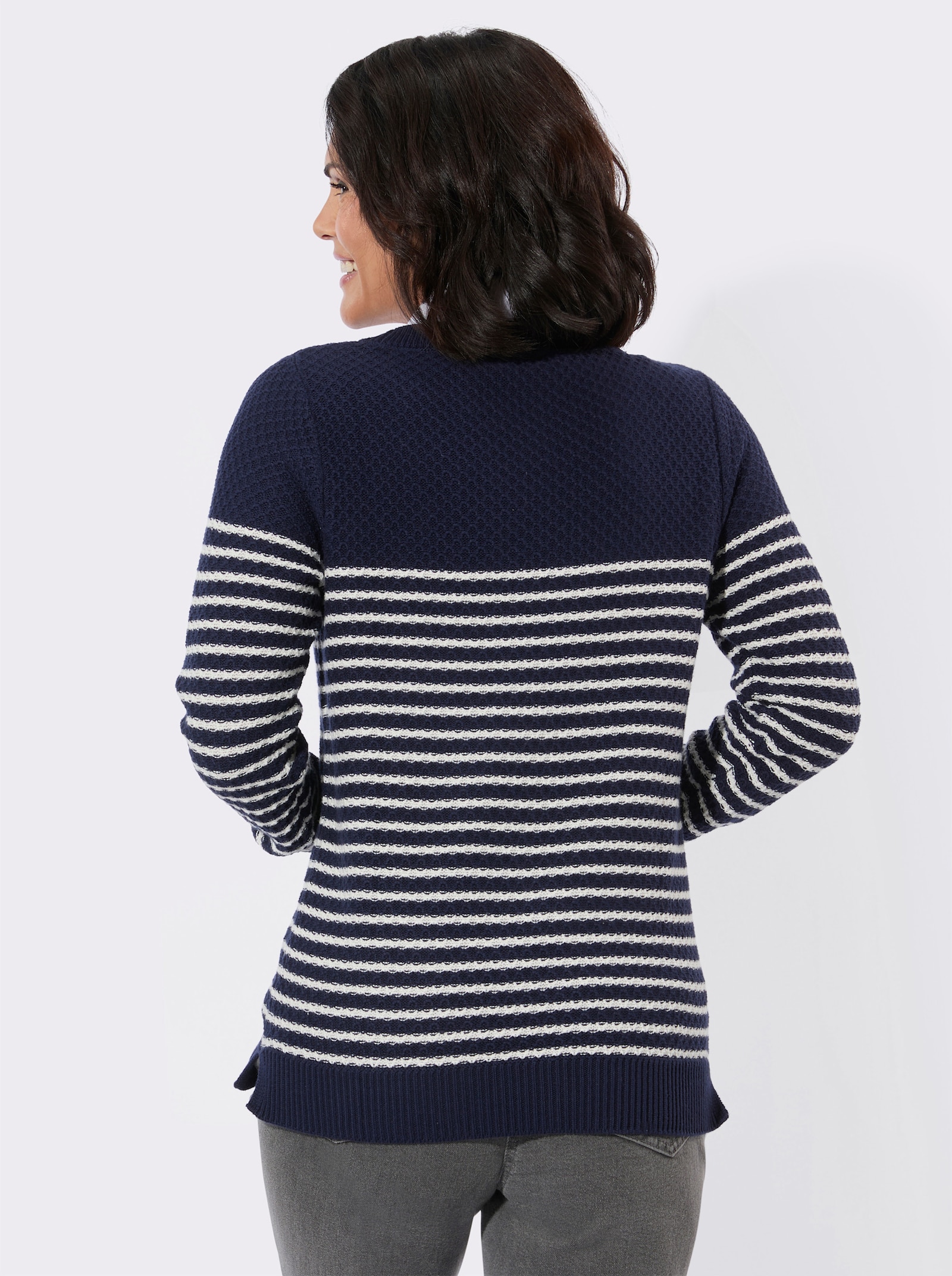 2-in-1-Pullover mit gerippten Abschlüssen - marine-ecru-gemustert