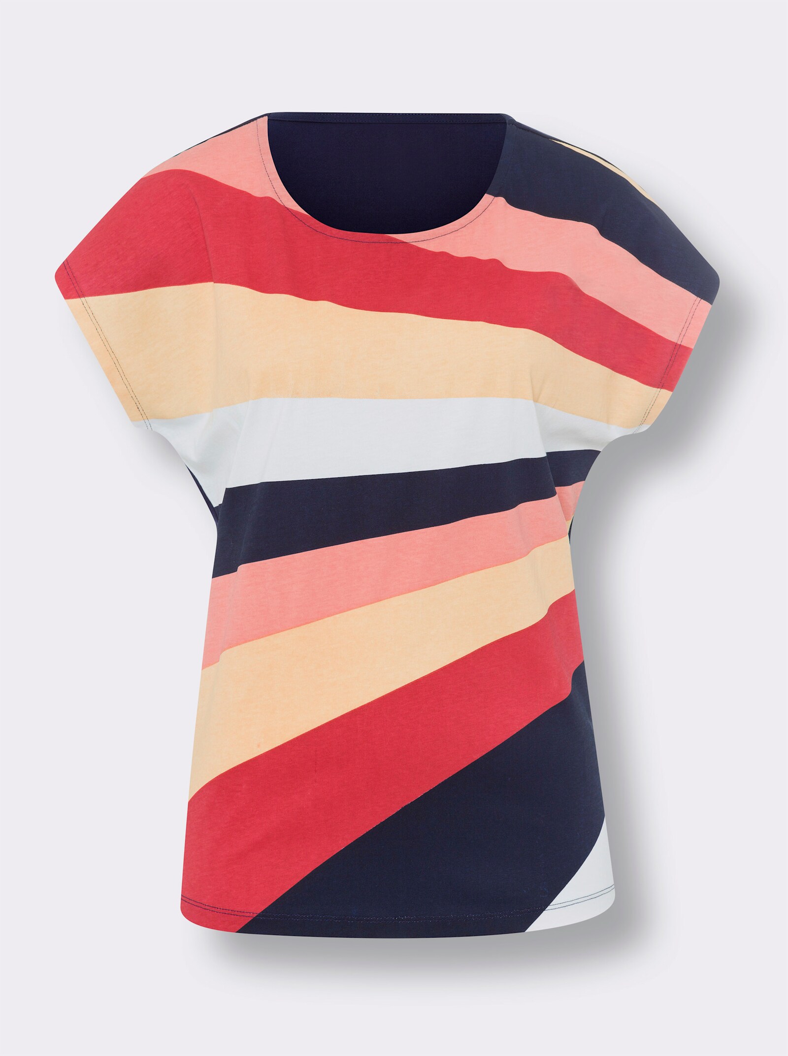 Tričko s kulatým výstřihem a proužkovaným potiskem - námořnická-korálová-potisk