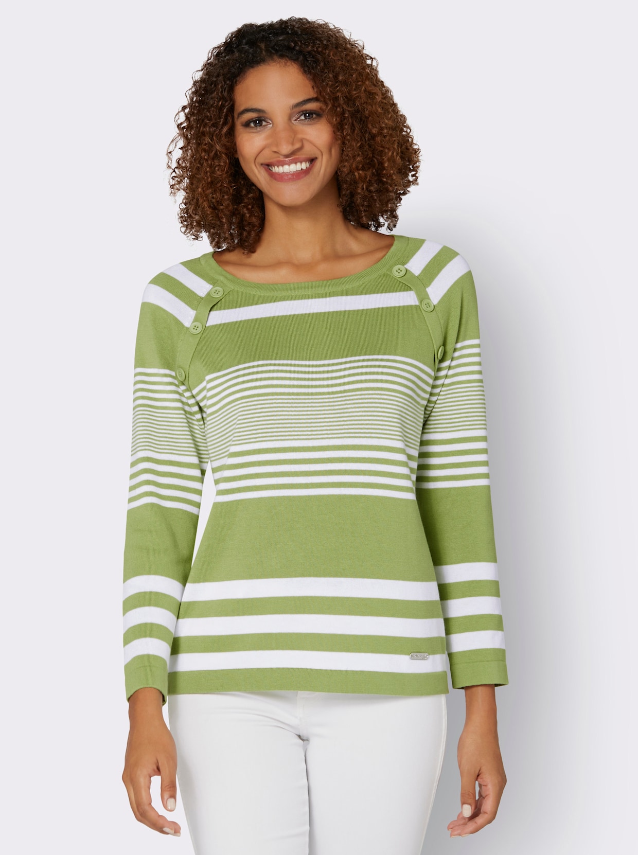 Gestreepte pullover - kiwi/wit gestreept