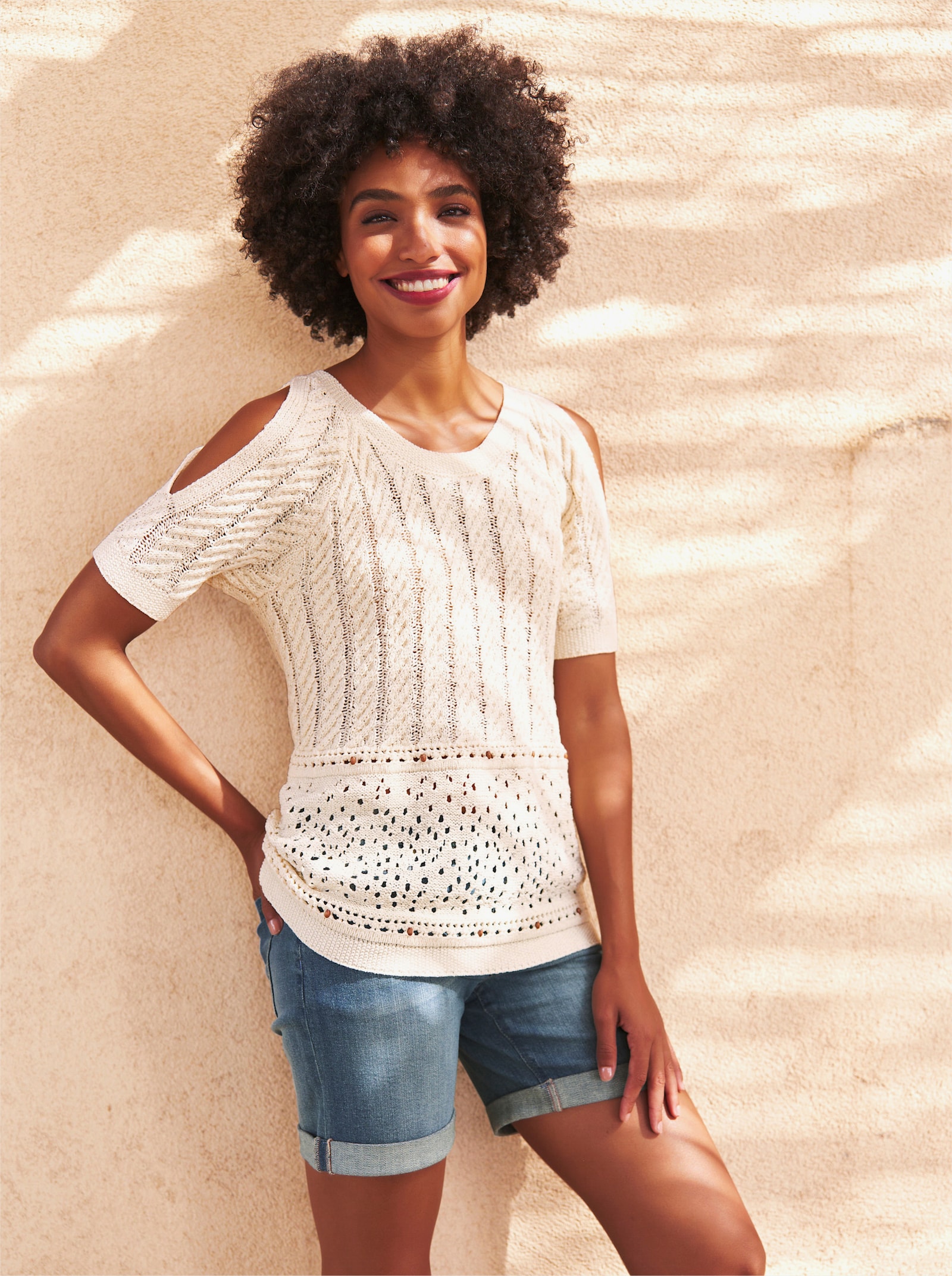 heine Kurzarmpullover mit Cut-outs - champagner