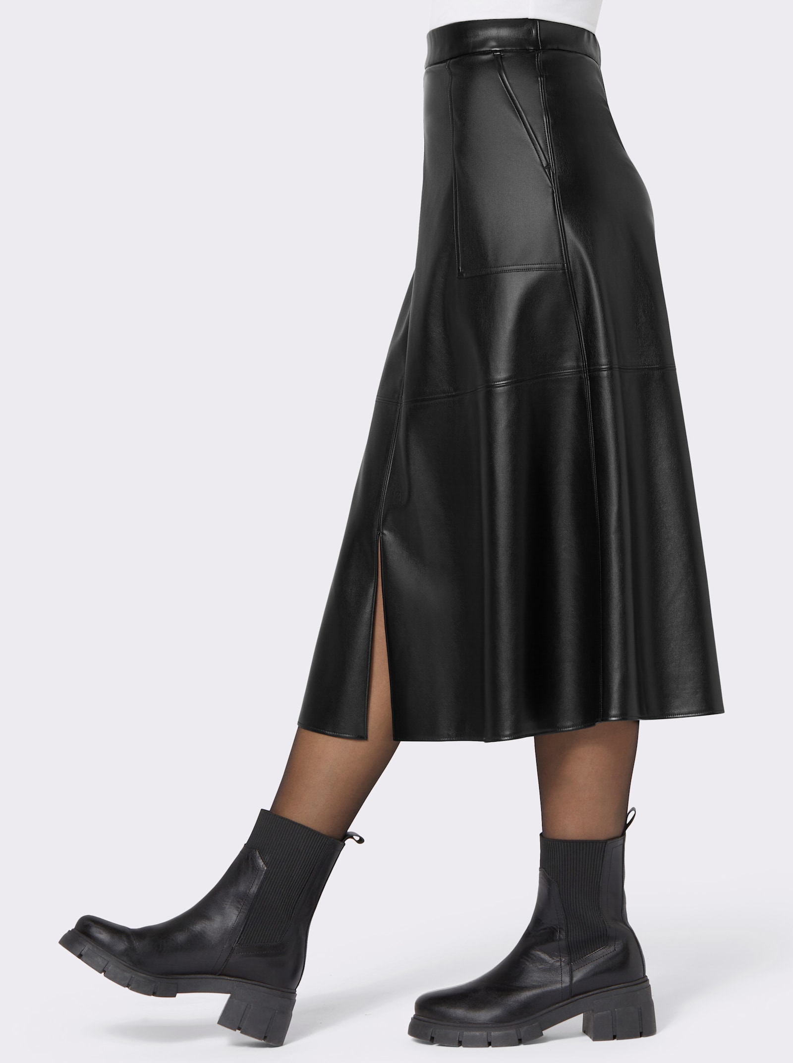 Rok van imitatieleer in uitlopend model - zwart