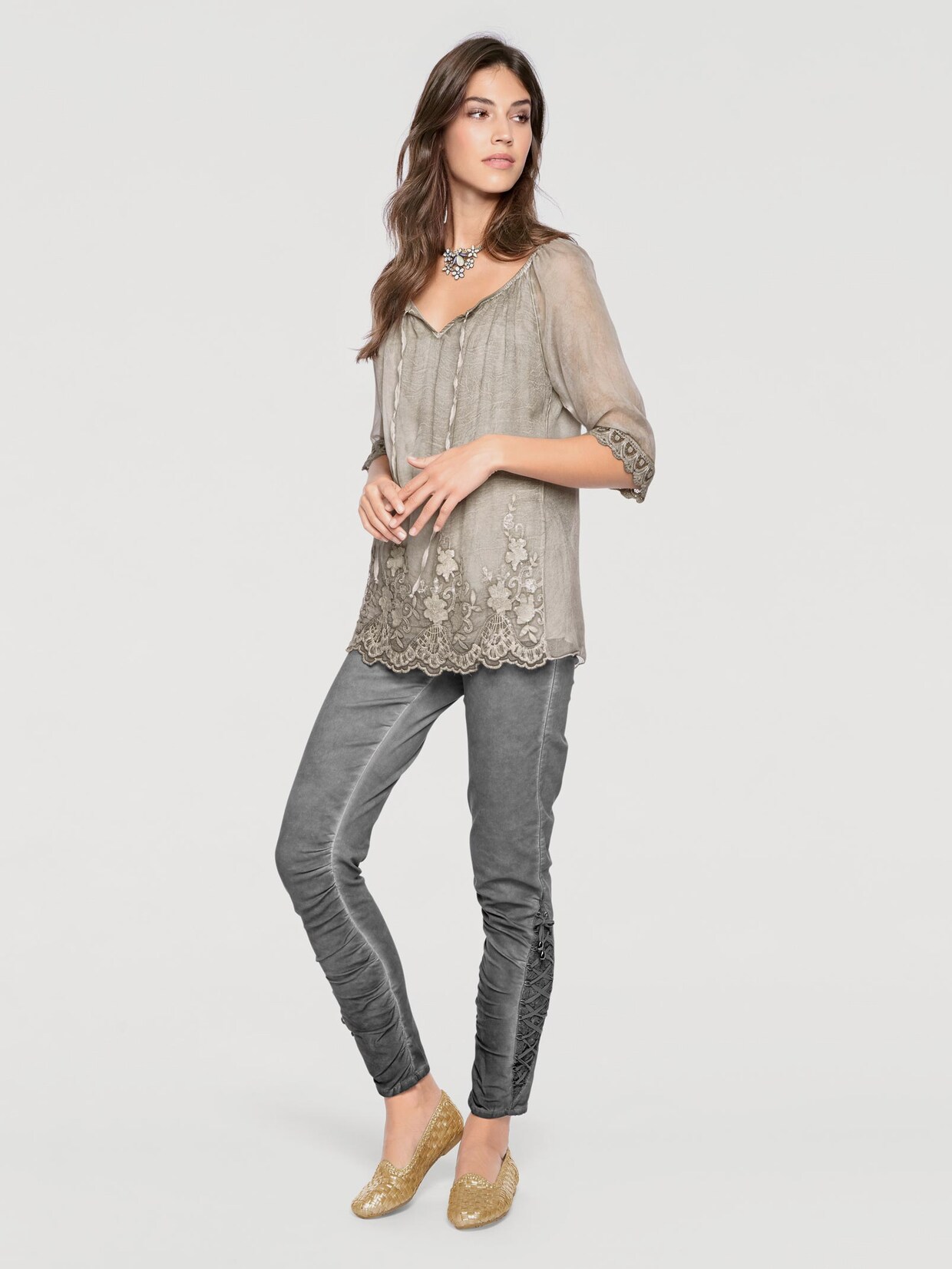Linea Tesini Spitzen-Bluse - stein