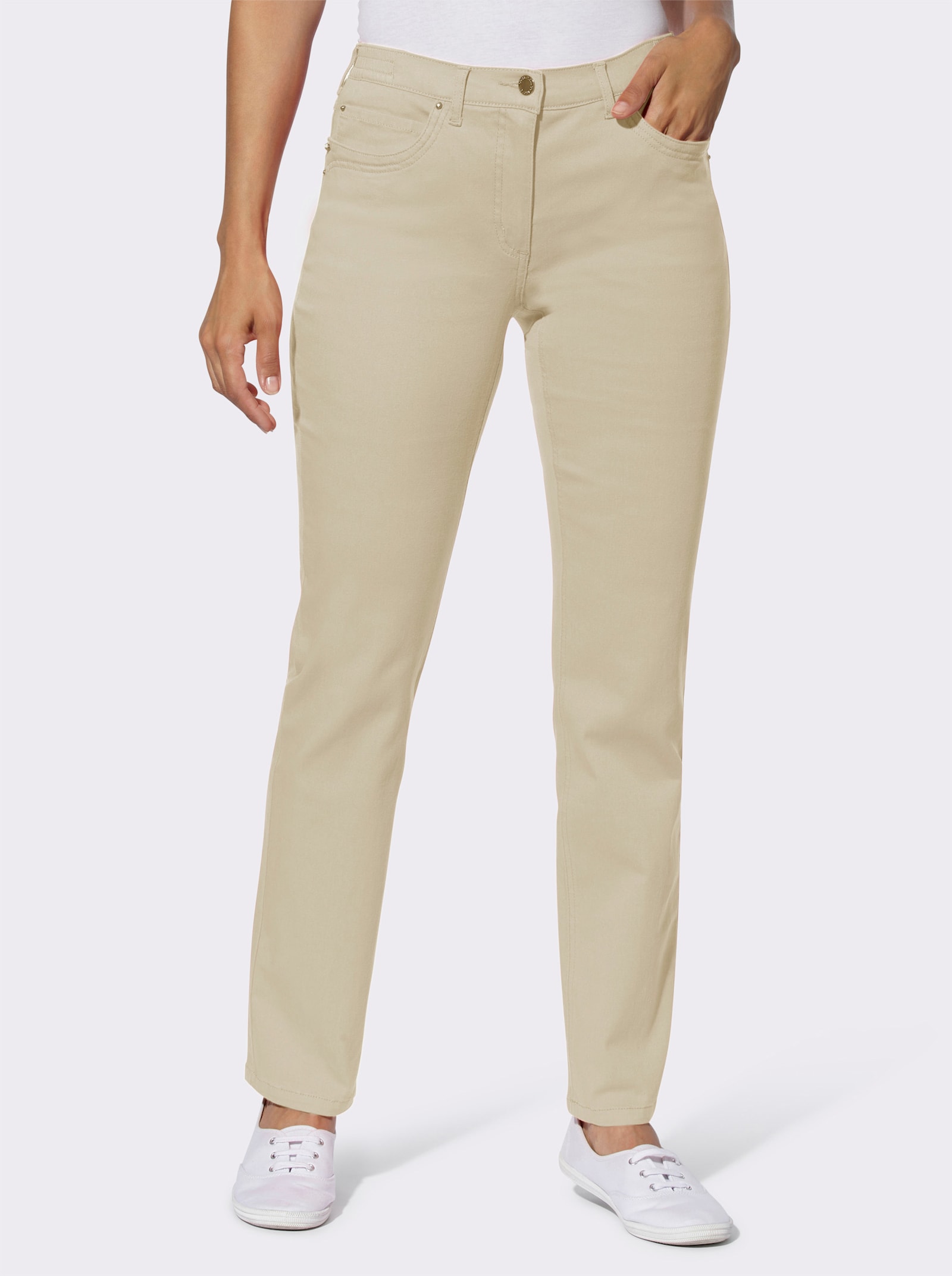 5-Pocket-Jeans mit Ziernieten an den Taschen - sand