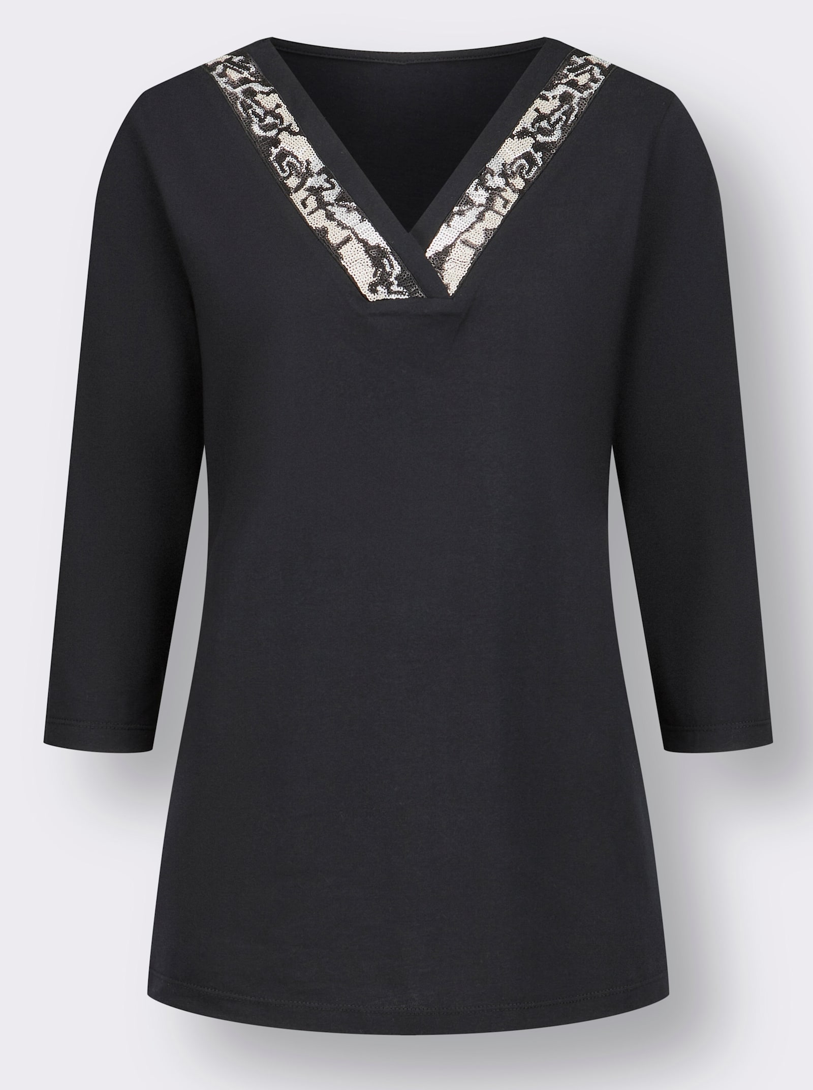 3/4-Arm-Shirt mit Pailletten-Dekor - schwarz