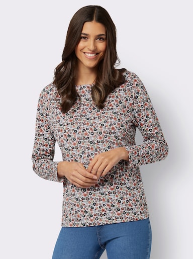 Langarmshirt mit Blüten-Druck - ecru-rosenholz-bedruckt