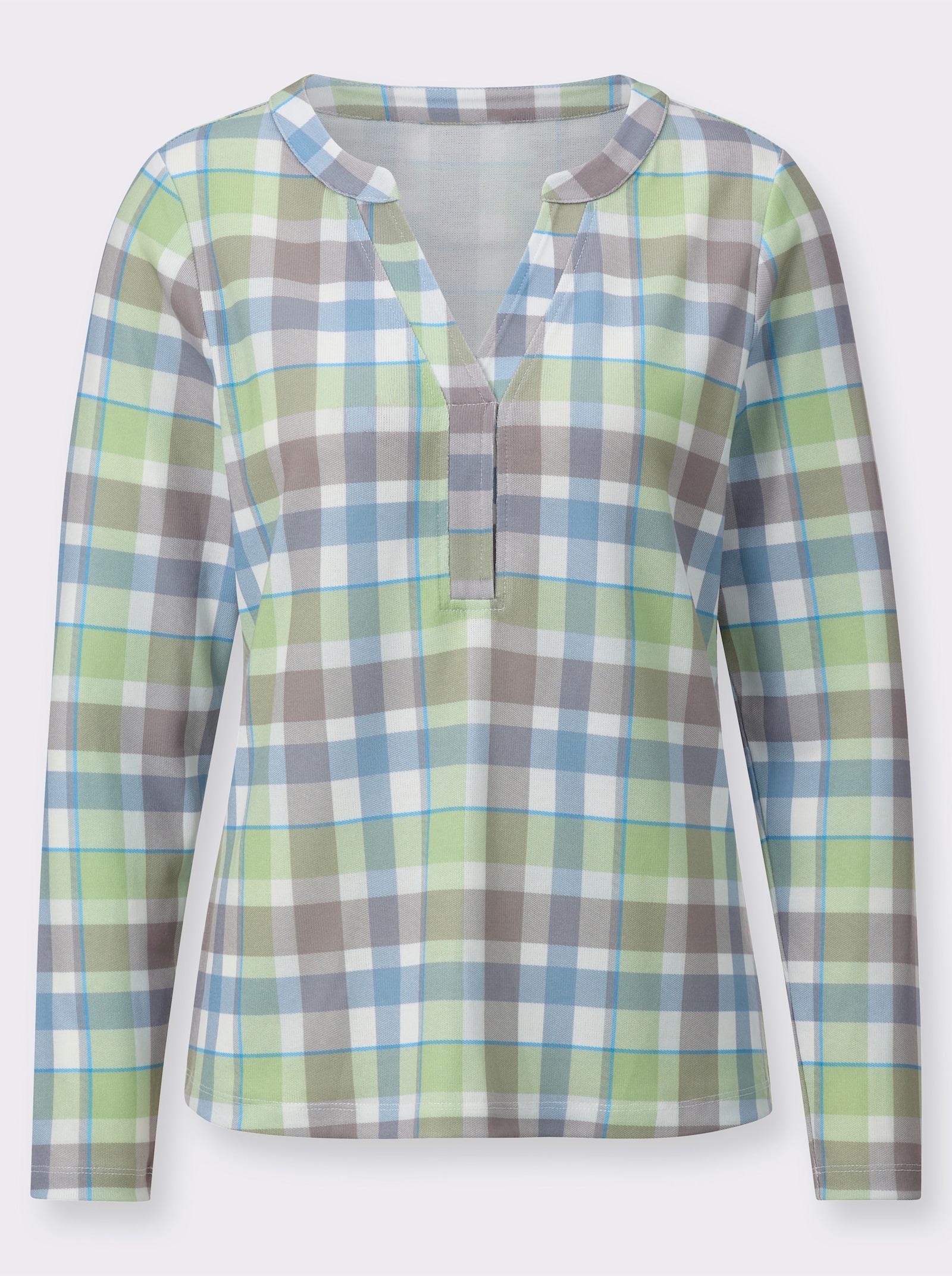 Shirt met lange mouwen in fijntricotlook - eucalyptus/taupe geruit