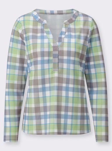 Langarmshirt - eucalyptus-taupe-kariert