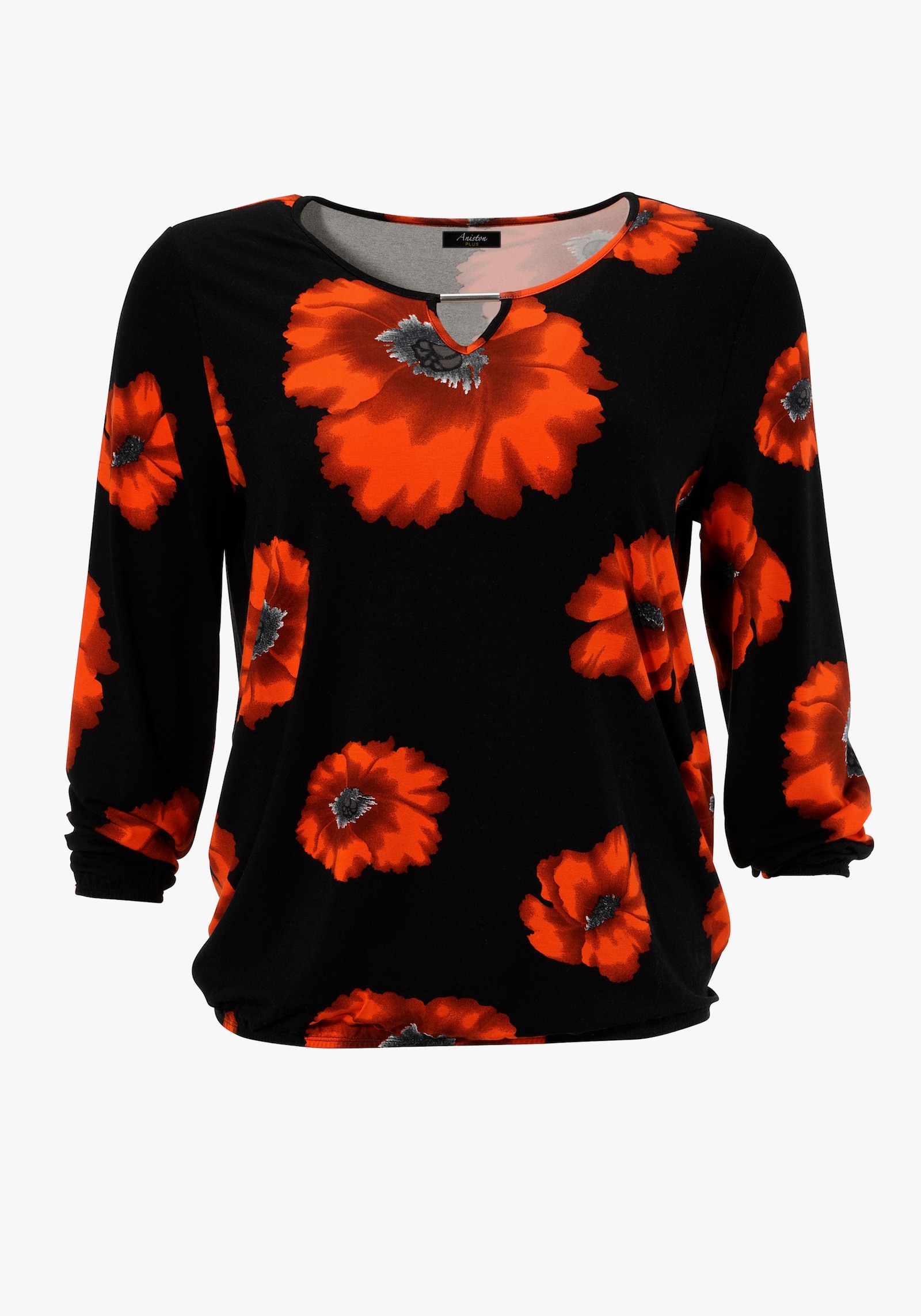 Aniston PLUS Langarmshirt - schwarz-orangerot-rostrotanthrazit-grau-weiß