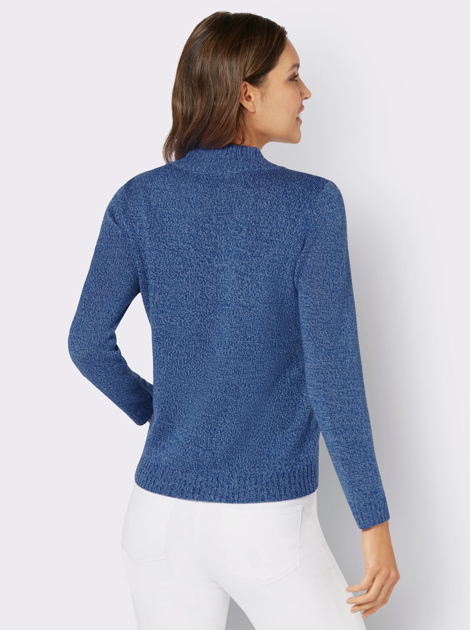 Langarm-Pullover mit V-Ausschnitt - royalblau-bleu-meliert