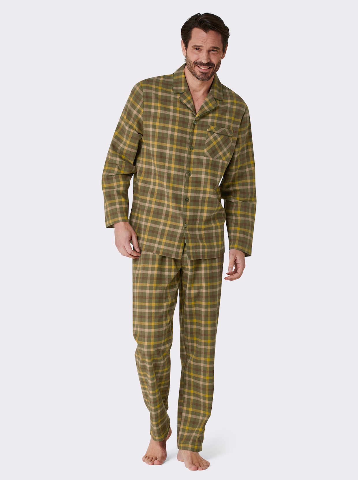 wäschepur men Pyjama - oliv-camel-kariert