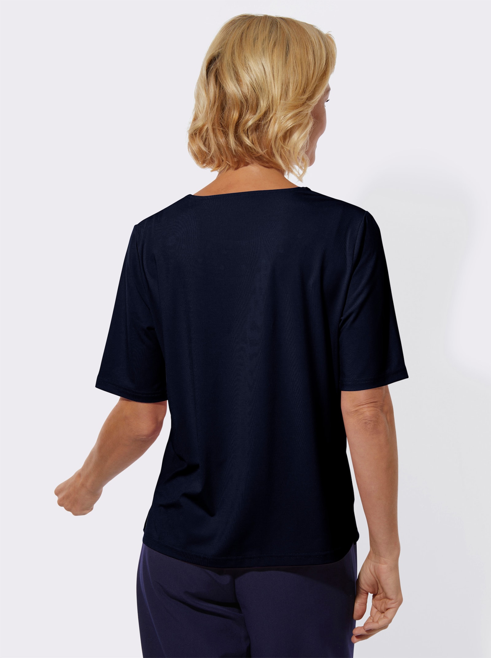 Rundhalsshirt mit Schulterpasse vorne - marine