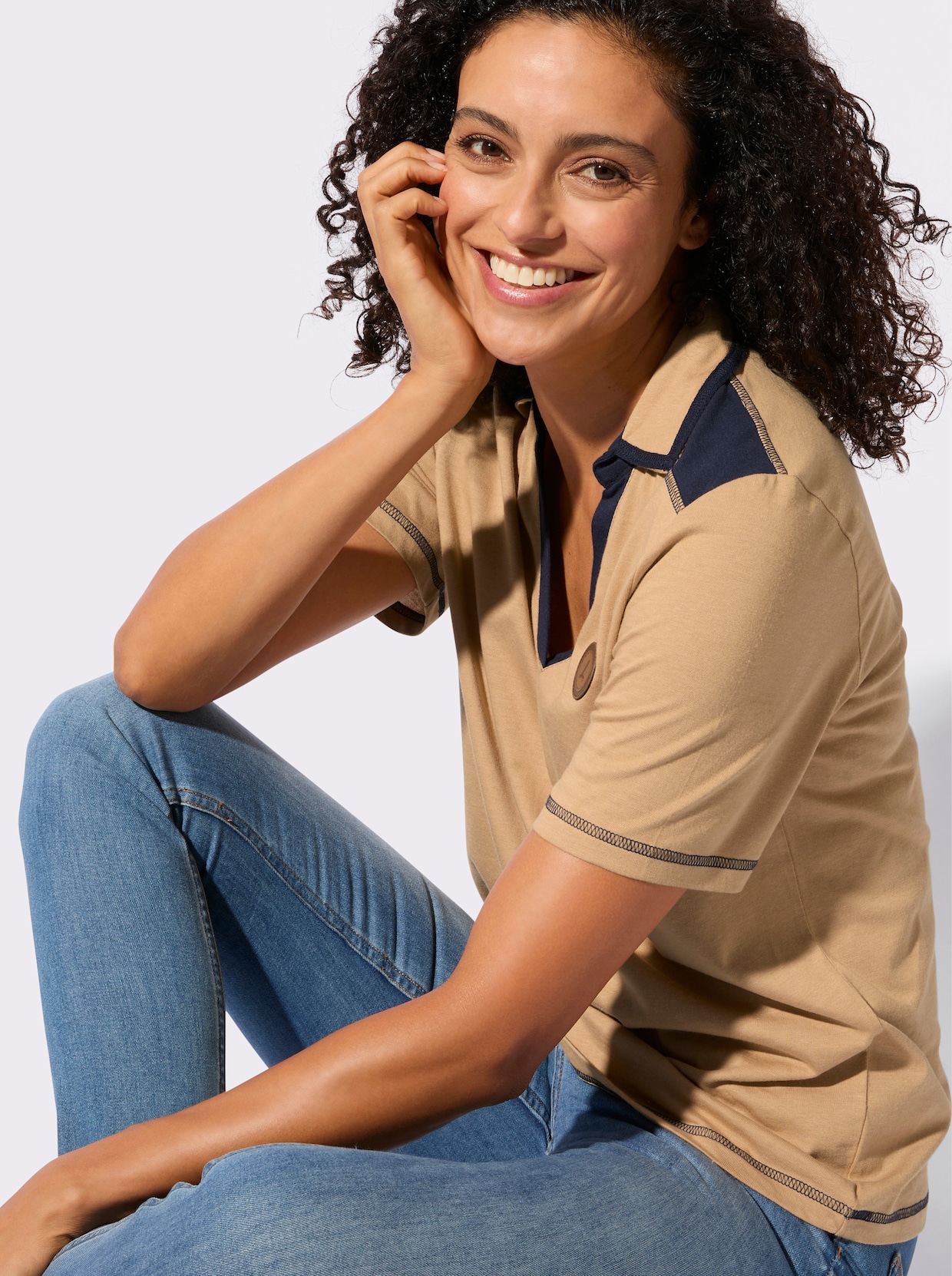 Kurzarmshirt - camel-marine