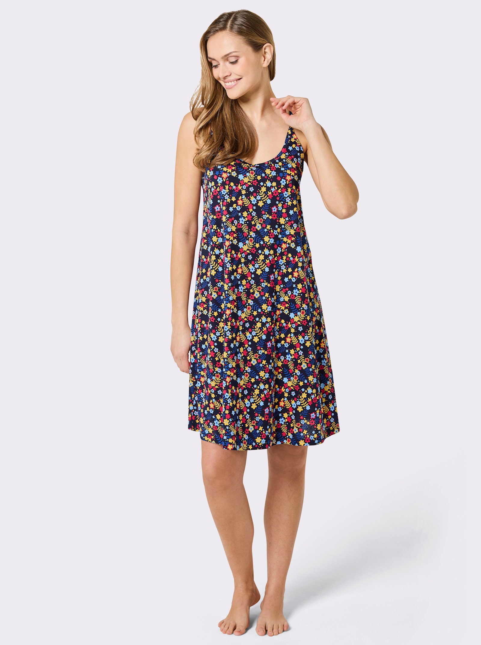 feel good Sommerkleid mit Spaghettiträgern - marine-bedruckt