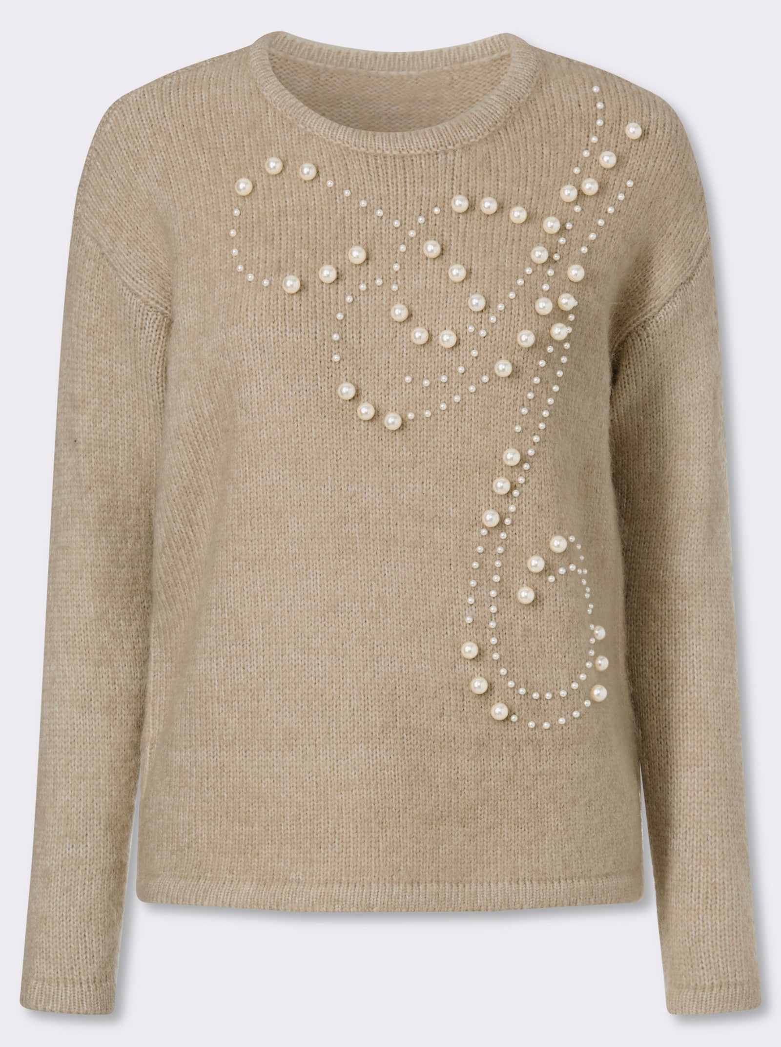 Strickpullover mit Zierperlen-Deko - sand