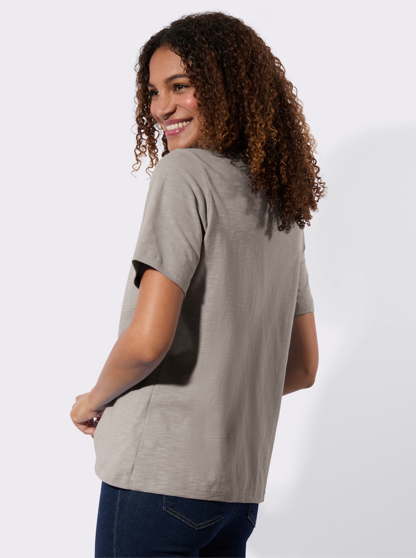 2-in-1-shirt met knoopdetail - taupe/ecru