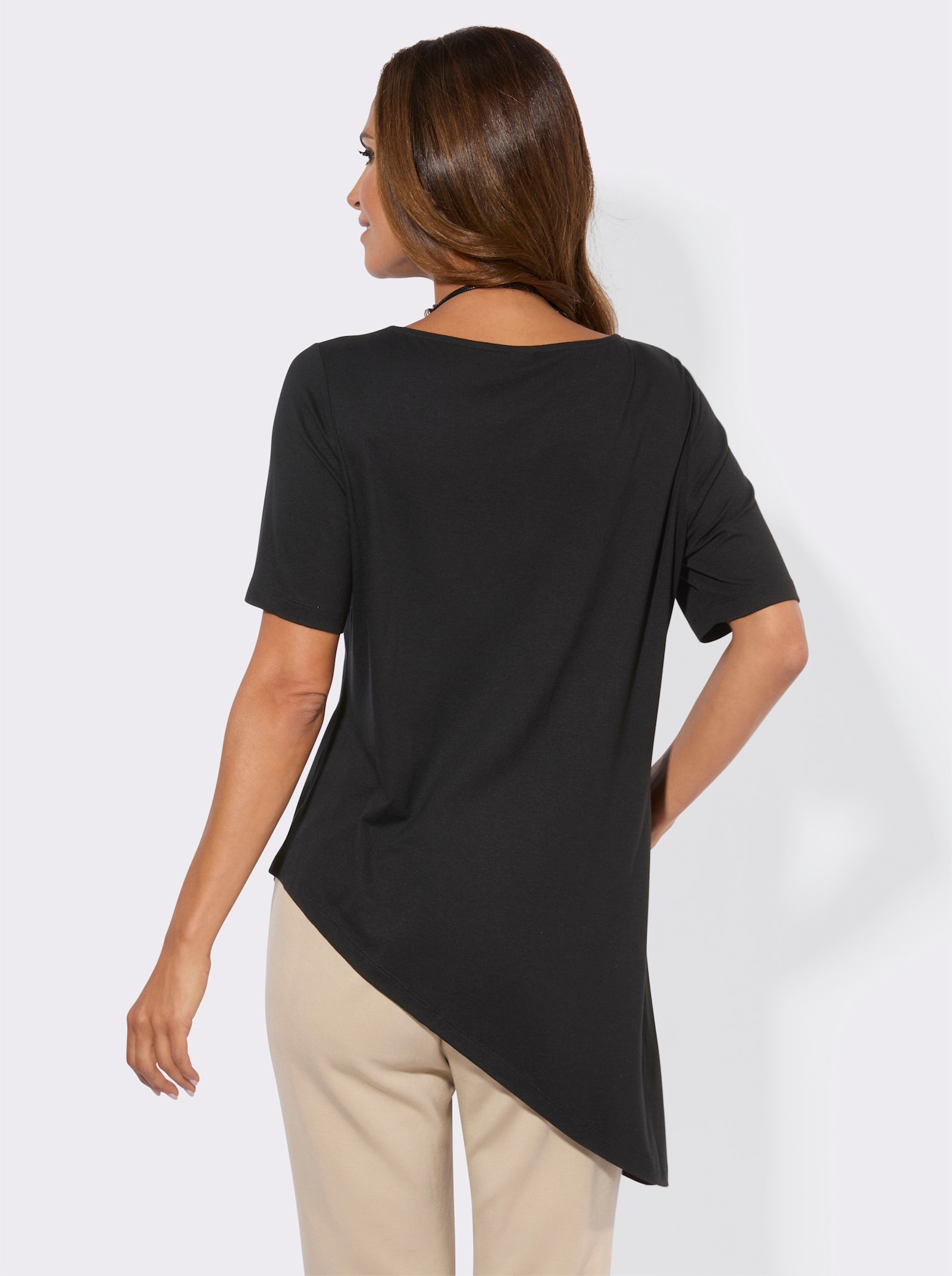 Longshirt mit asymmetrischem Saum - schwarz