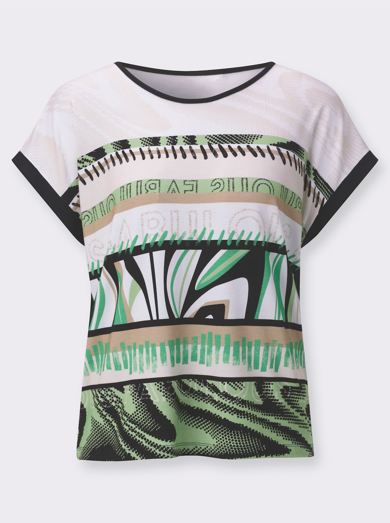 Rundhalsshirt - kalkmint-schwarz-bedruckt