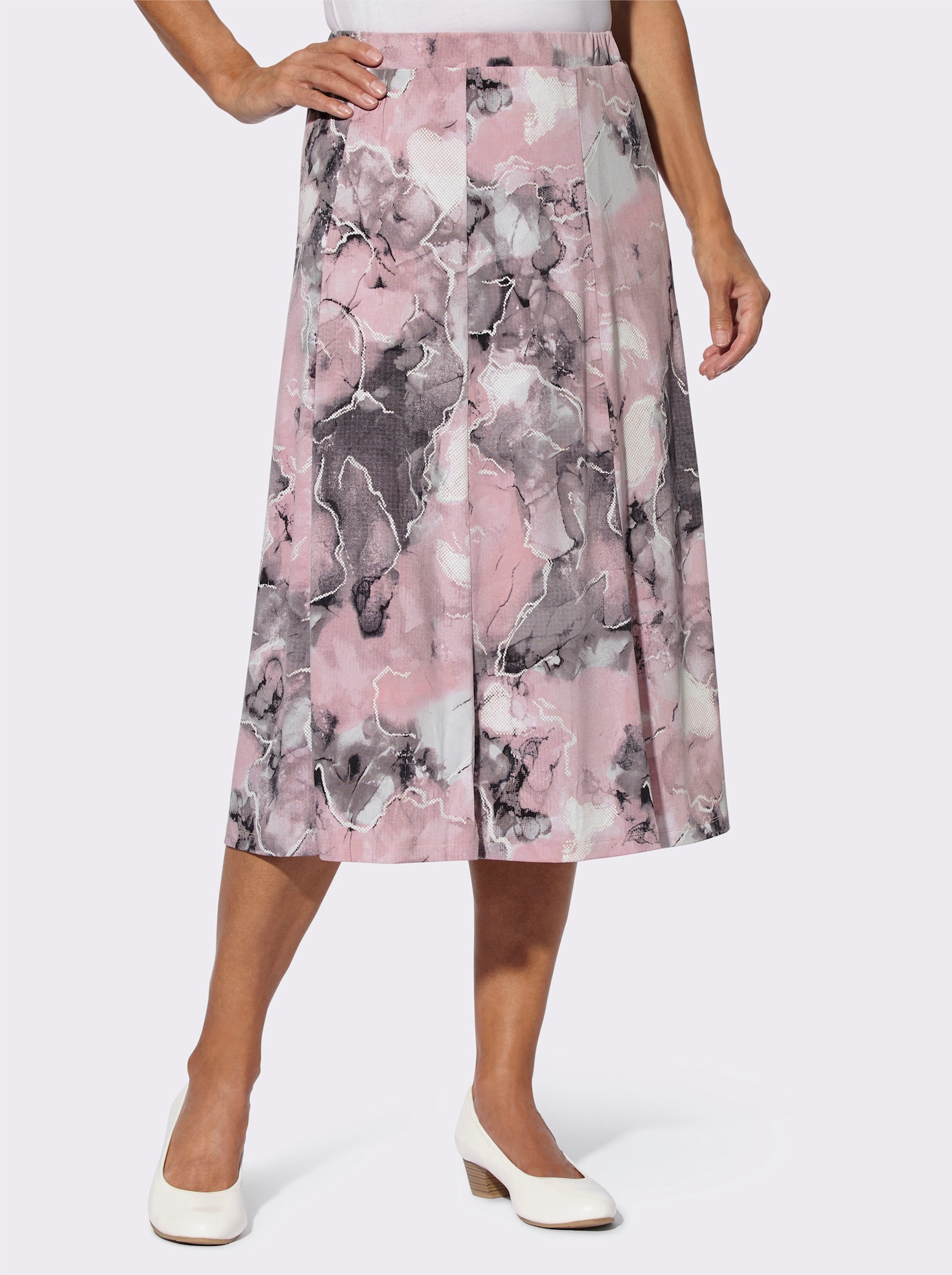 Bahnenrock mit Stretch-Futter - rosé-steingrau-bedruckt