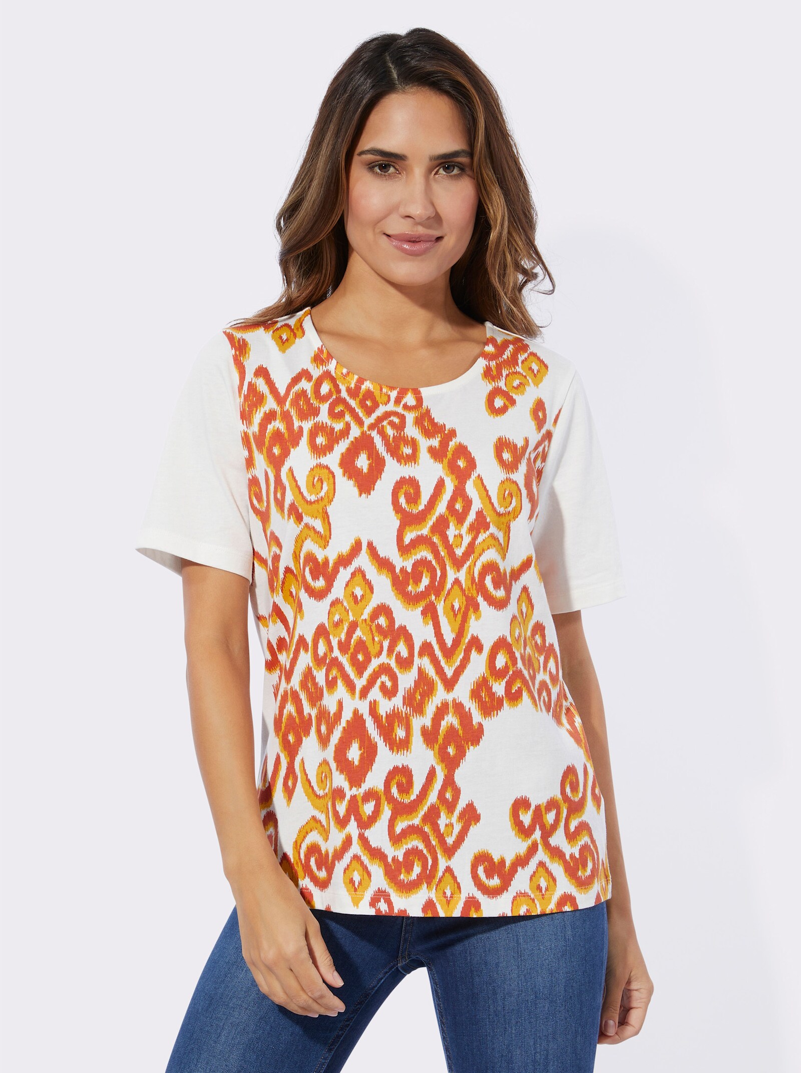 Shirt met korte mouwen en op dessin geplaatste print - ecru/oker bedrukt