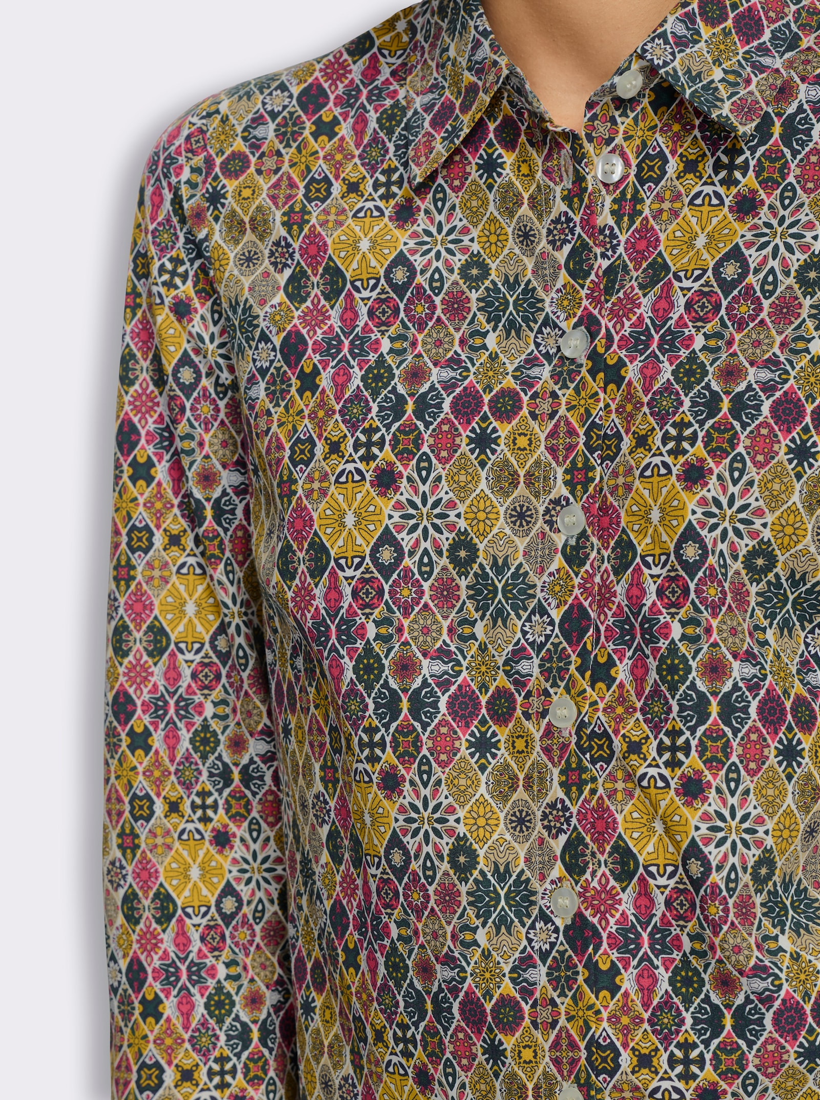 heine Druckbluse mit Ornament-Dessin - petrol-ocker-bedruckt