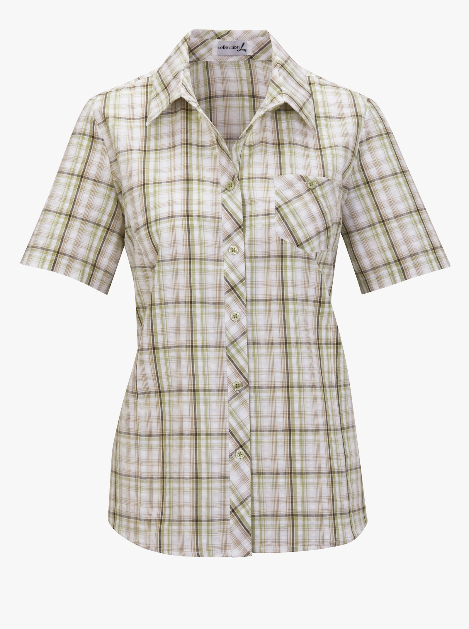 Baumwollbluse aus Seersucker - grün-kariert