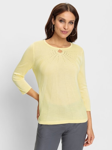 Rundhalspullover mit strahlenförmigem Strickmuster - zitrone