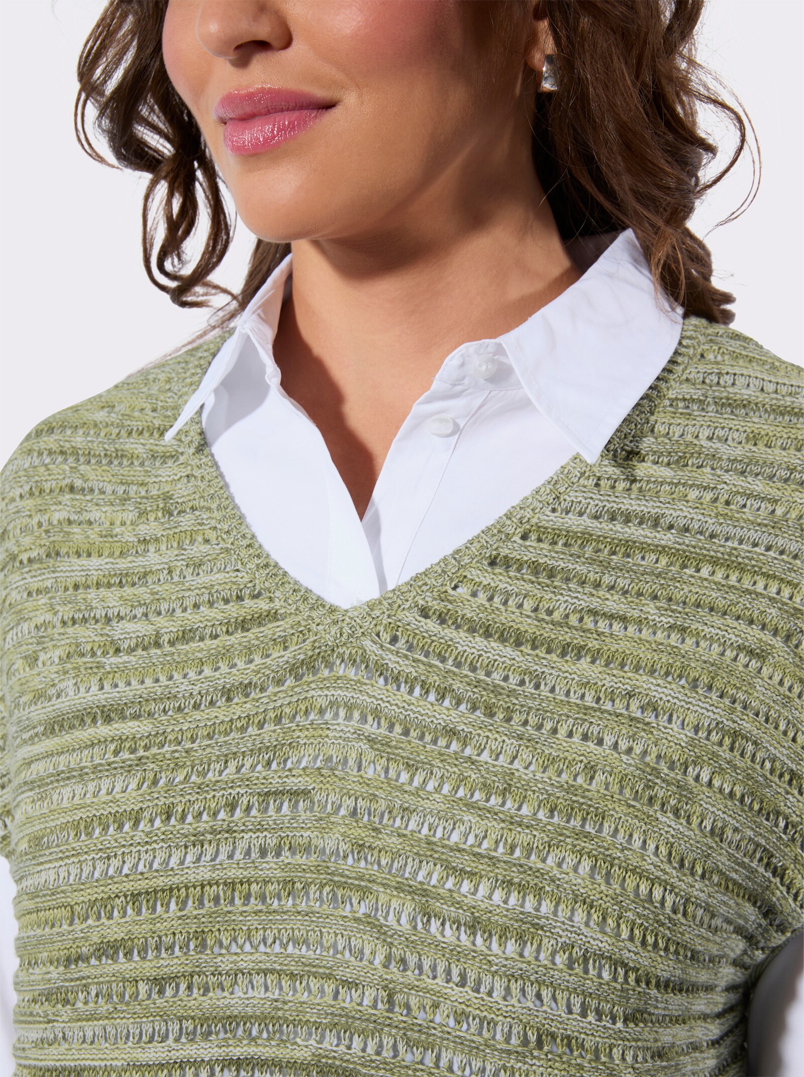 Pullunder mit Ajourstrick-Muster - lindgrün-meliert