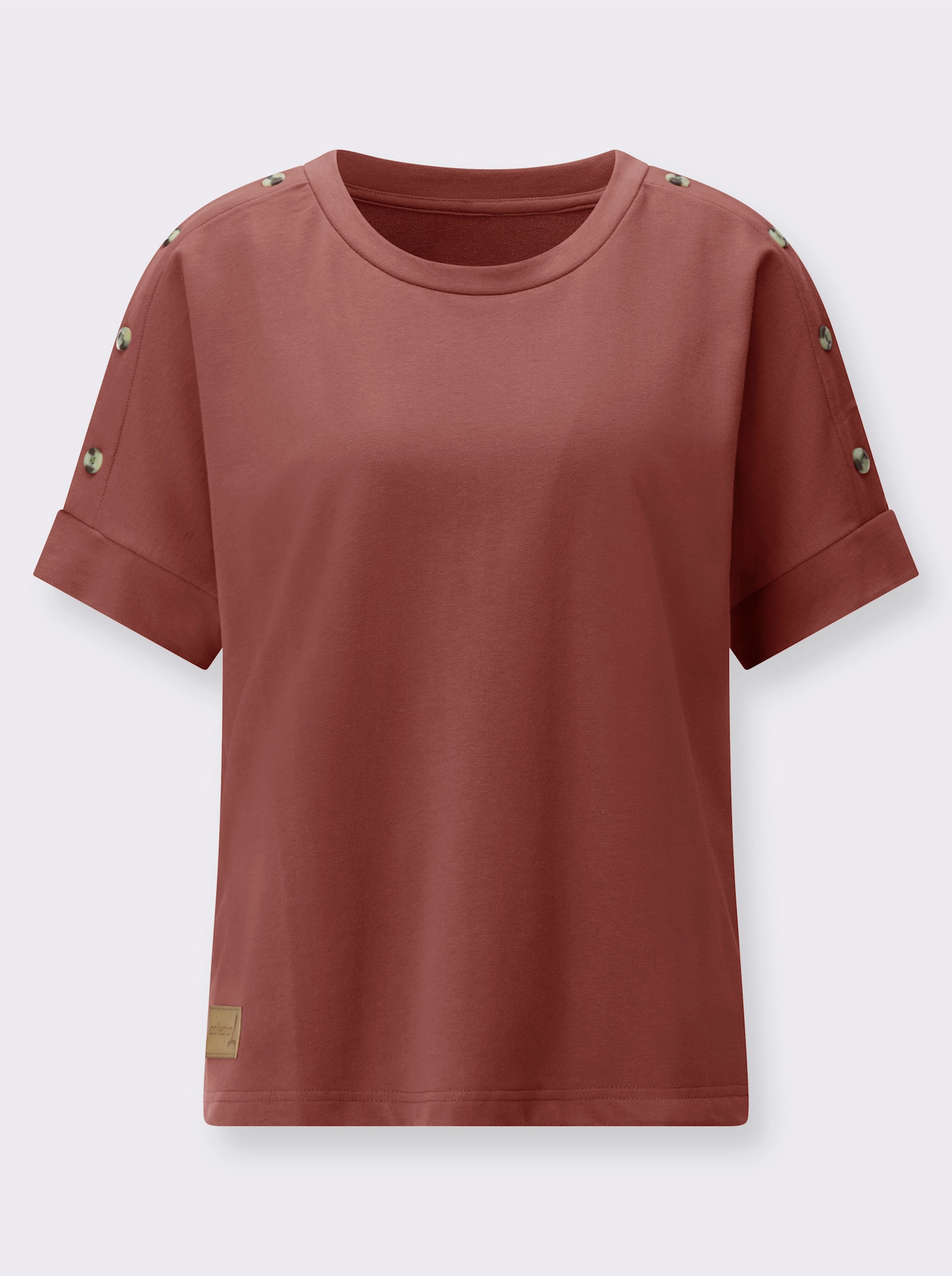 Sweatshirt mit Zierknöpfen an der Schulterpartie - rotbraun