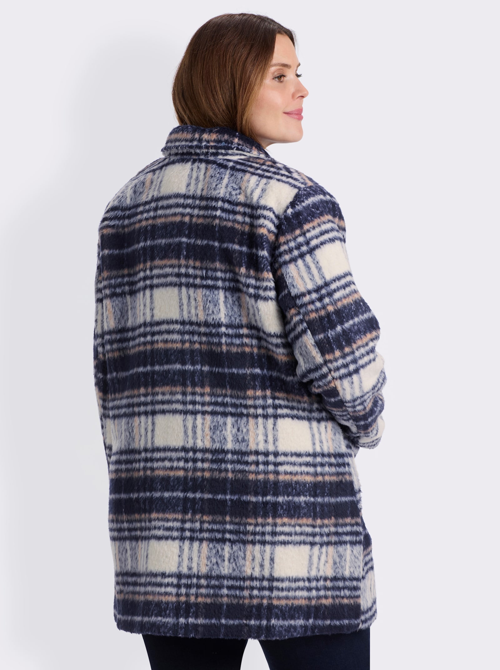 Longjacke für normale Wintertemperaturen - marine-champagner-kariert
