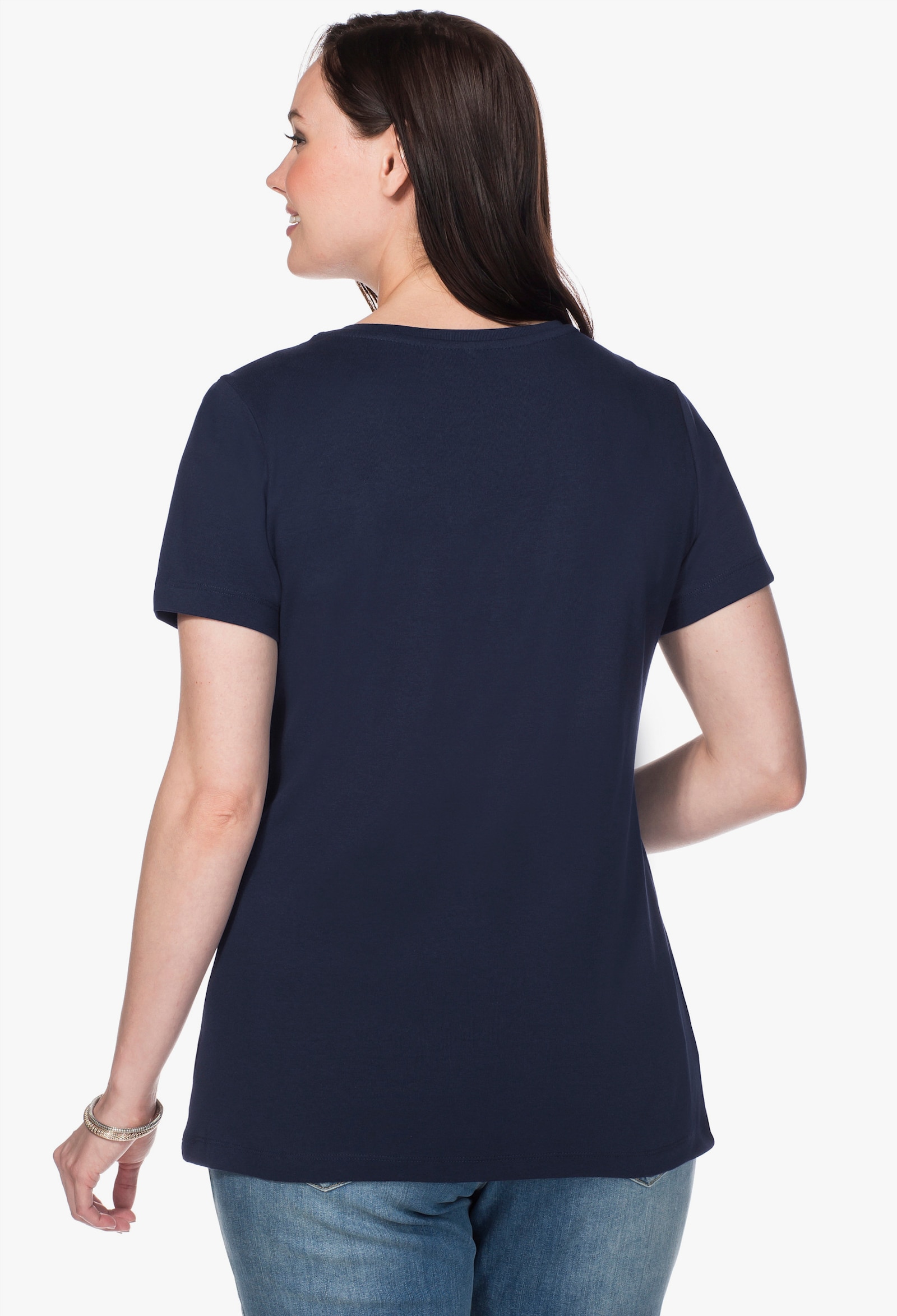 sheego T-shirt met V-hals, ribmateriaal - marine