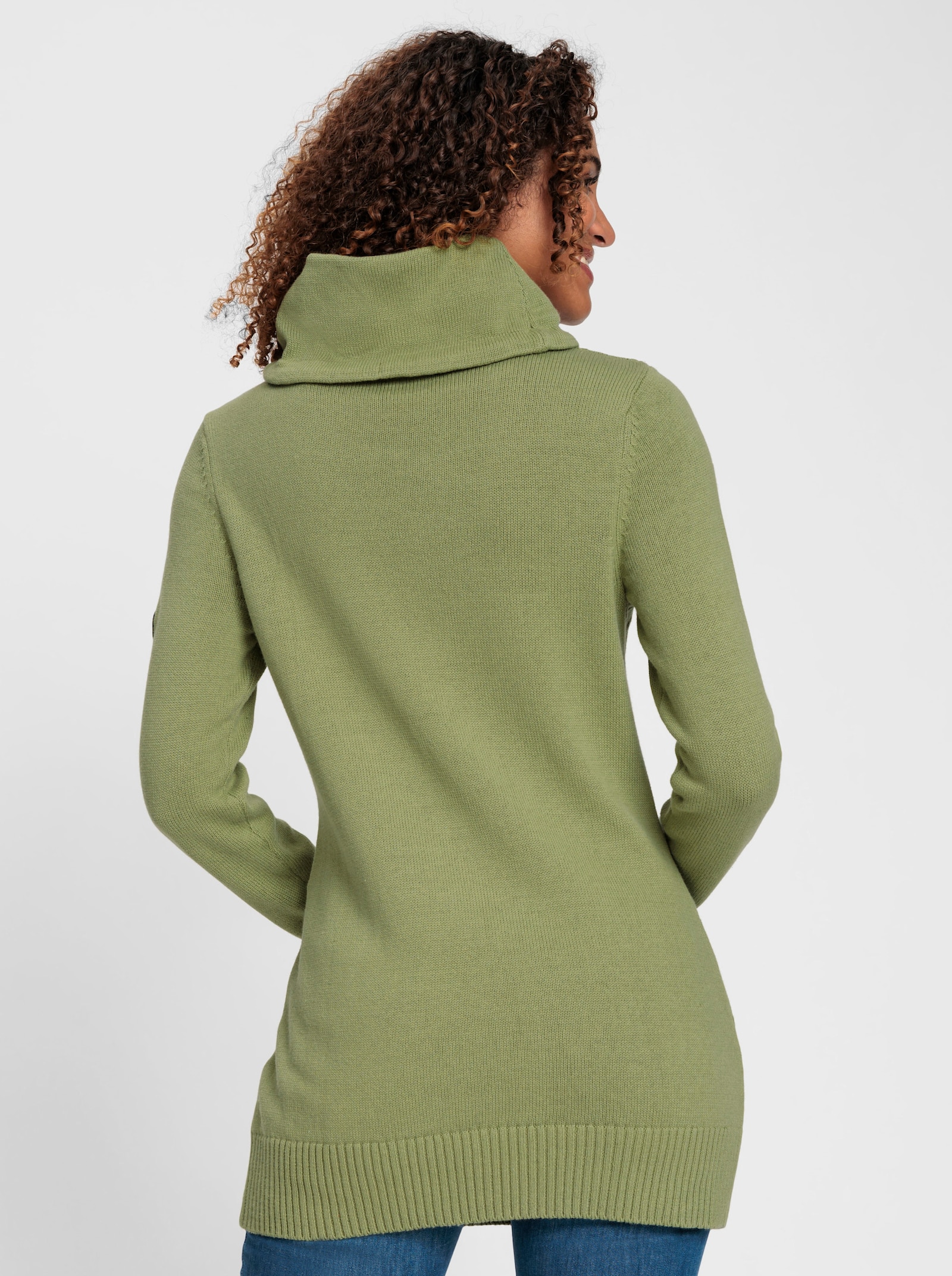 Rollkragenpullover mit Rauten-Strickmuster - schilf