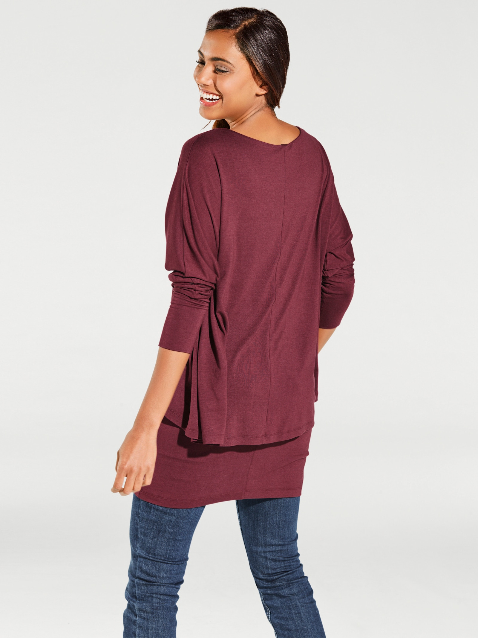 heine Shirt met ronde hals en vleermuismouwen - bordeaux