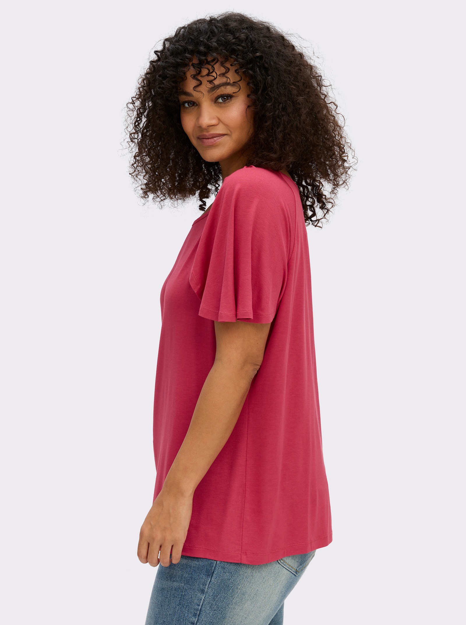 sheego Shirt met openvallende mouwen - aardbei