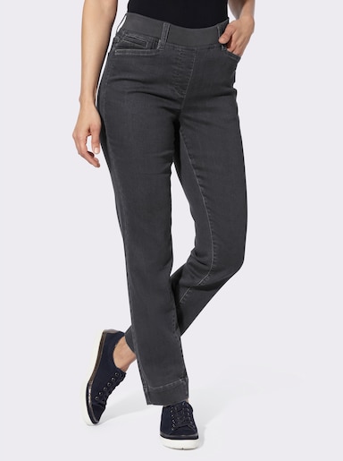 Schlupfjeans mit Ripp-Dehnbund - dark grey-denim