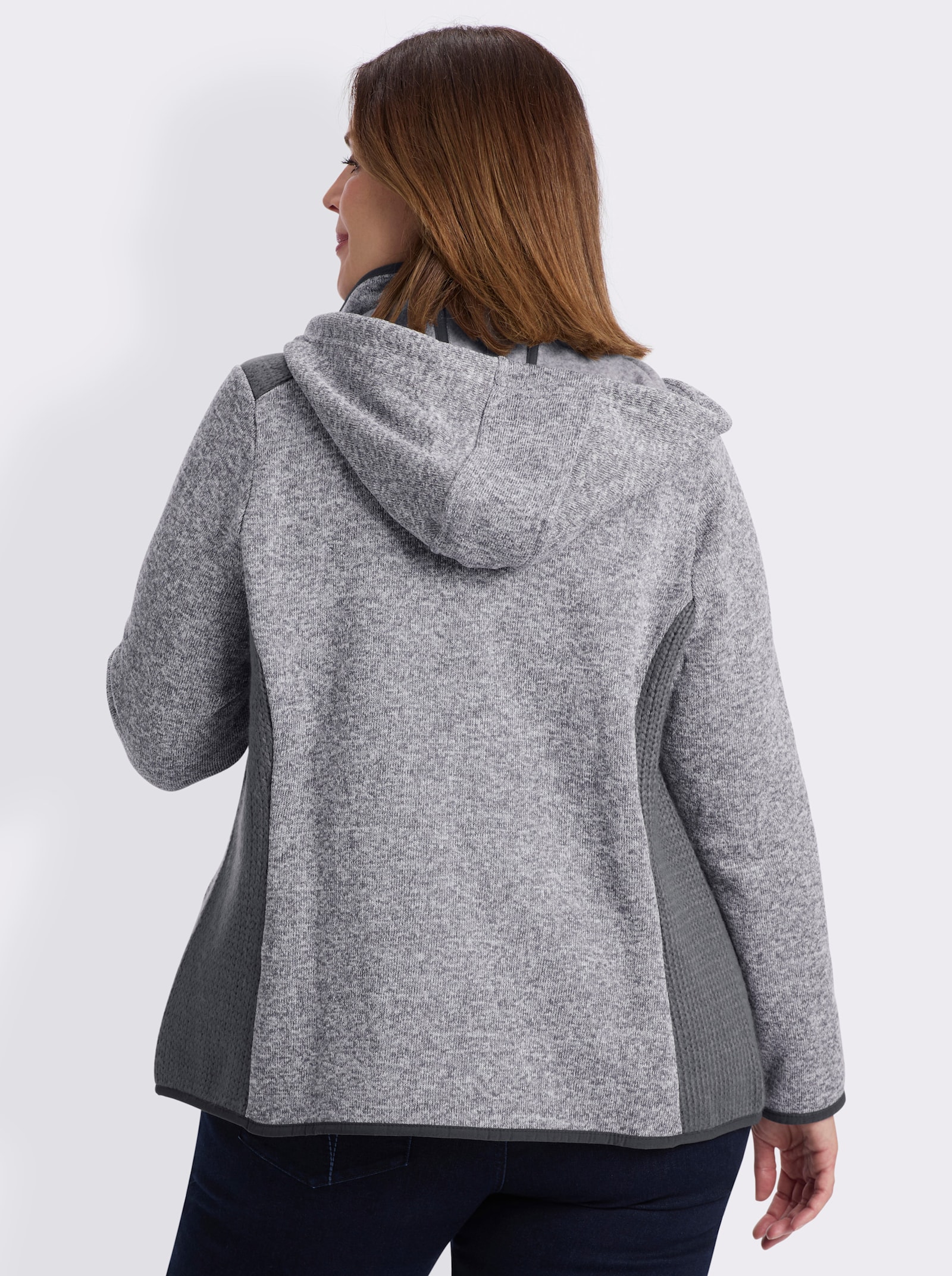 Strickfleecejacke mit seitlichen Strick-Einsätzen - anthrazit-meliert