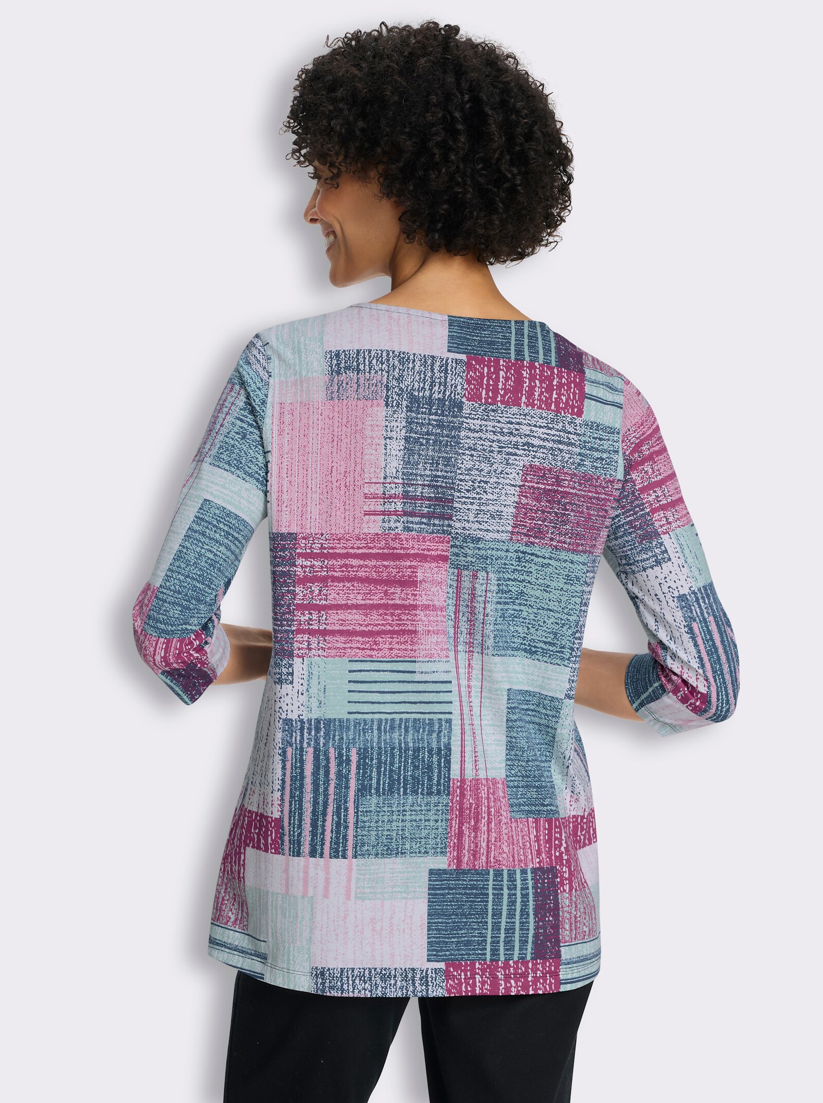 Longshirt in leicht ausgestellter Form - kalkmint-dunkelblau-bedruckt