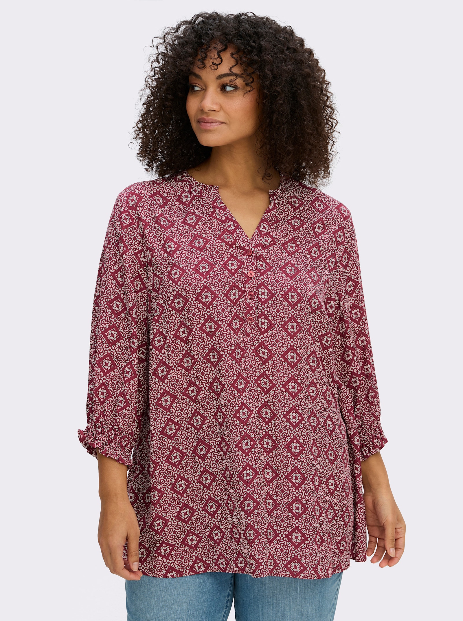 sheego Tunika mit Ornamentprint - ecru-bordeaux-bedruckt