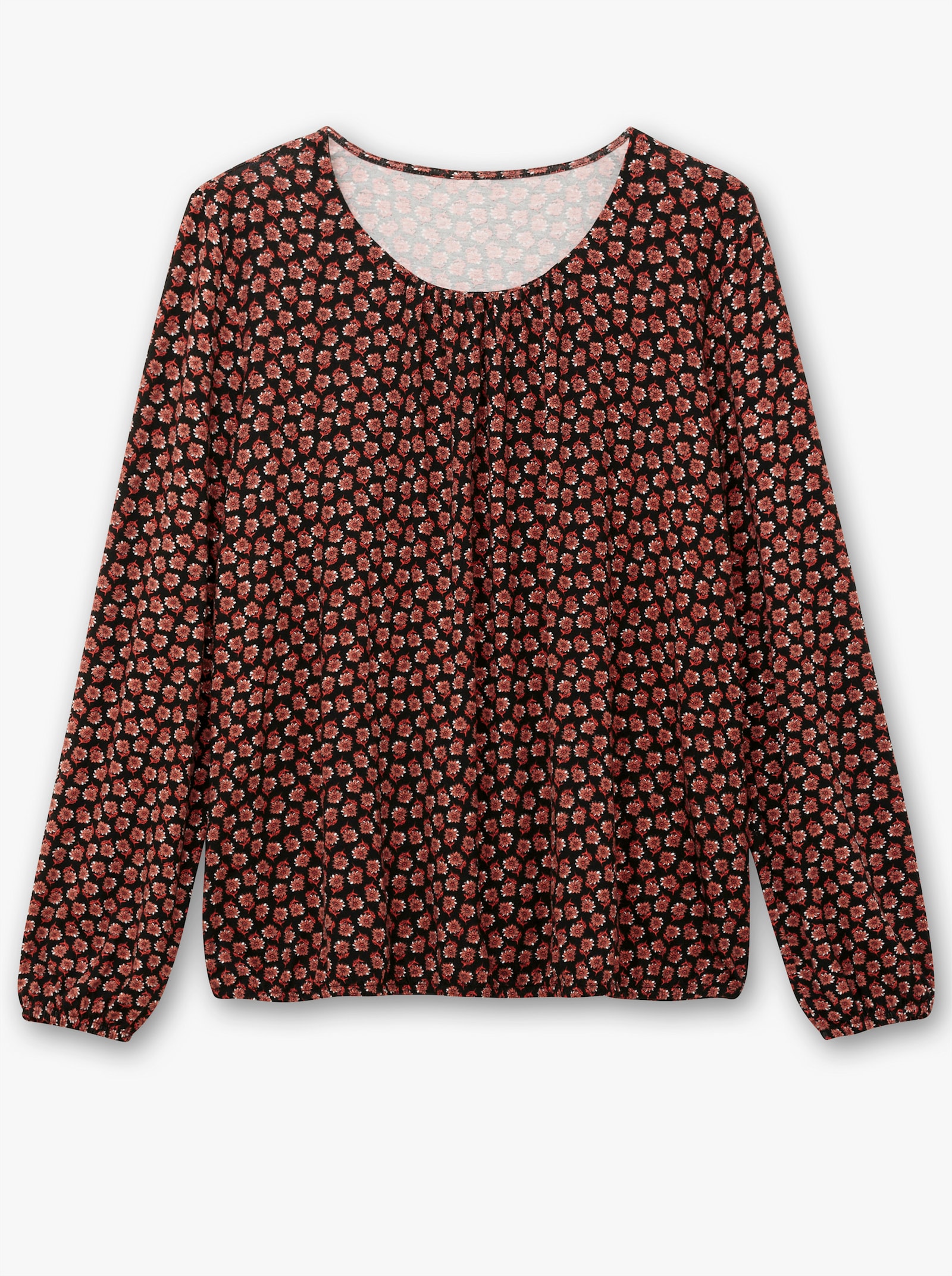 Print-Shirt mit Gummizug an Ärmeln und Saum - schwarz-rostrot-bedruckt