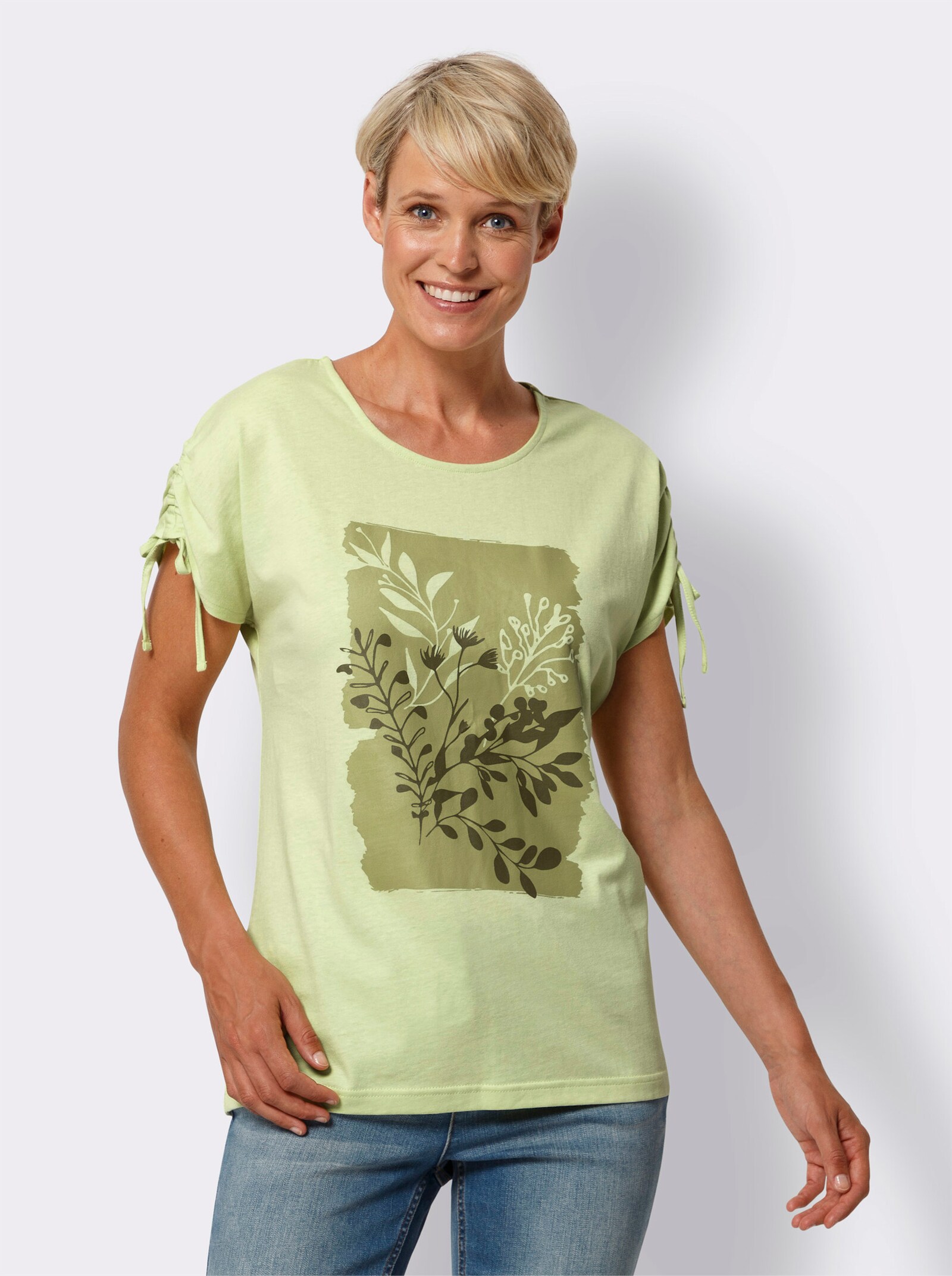 Shirt met korte mouwen en rimpeling op de armen - pistache/rietgroen