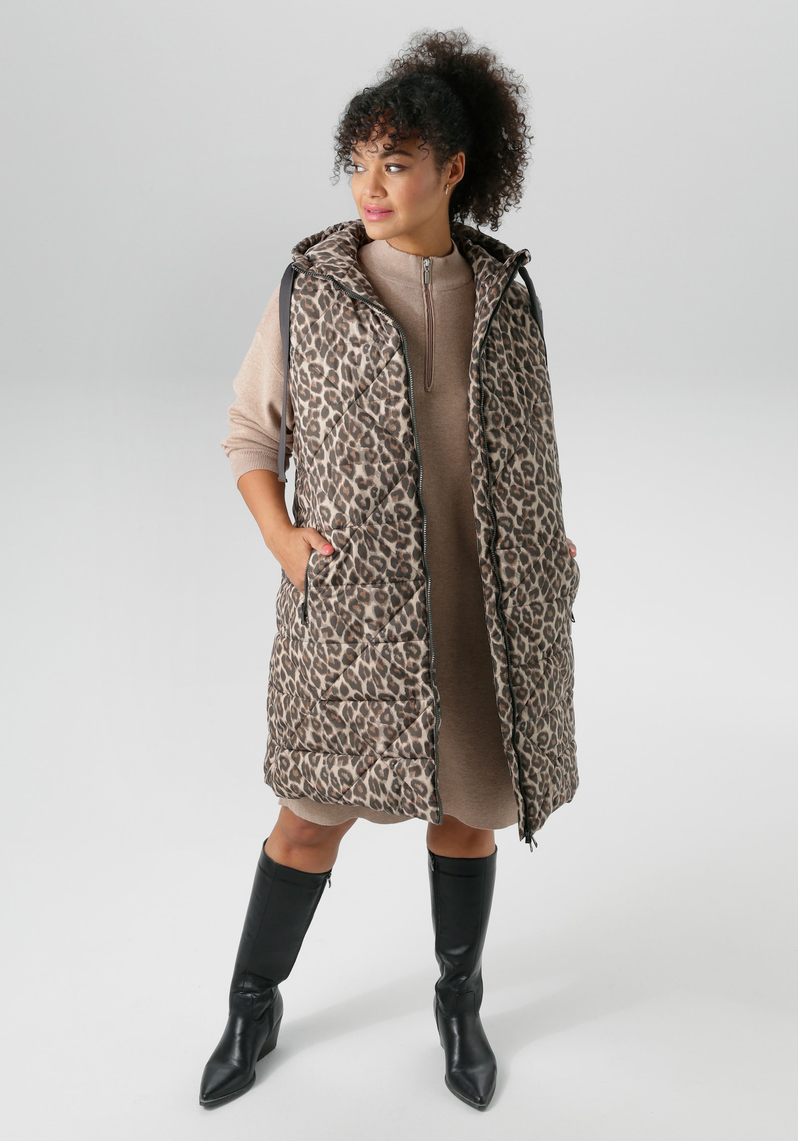 Aniston PLUS Steppweste - schwarz-beige-offwhite-braun