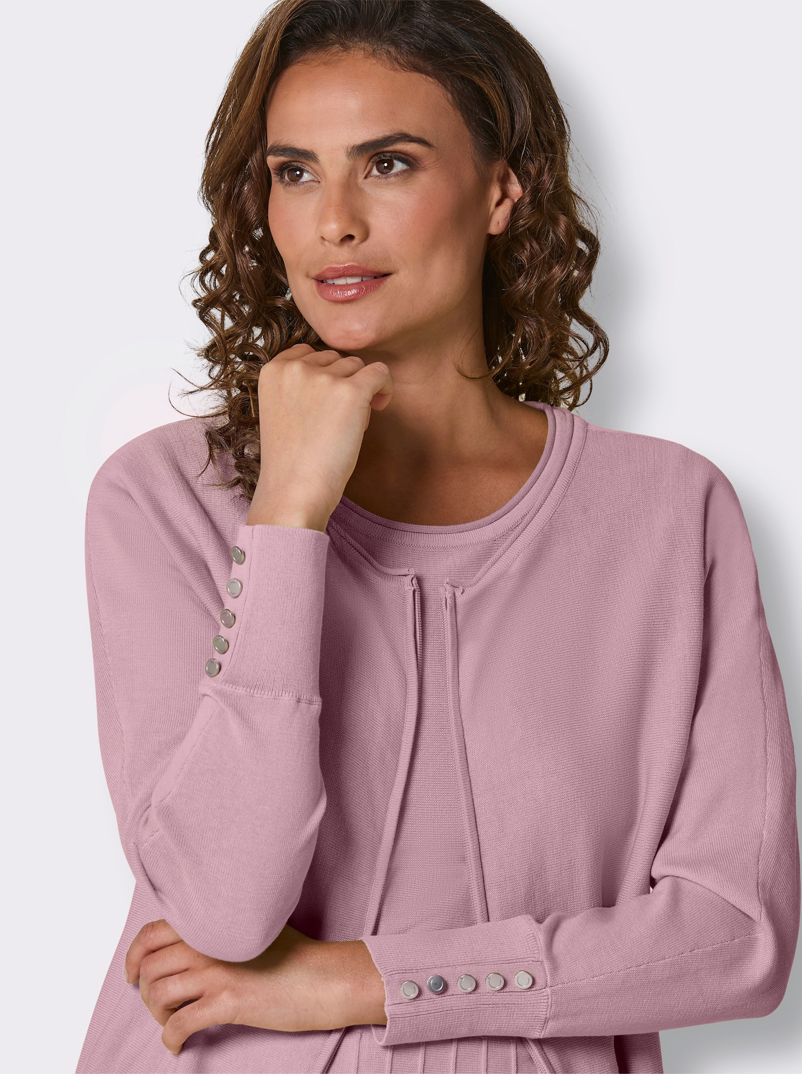 CREATION L PREMIUM Feinstrickjacke mit Fledermaus-Ärmeln - rosé