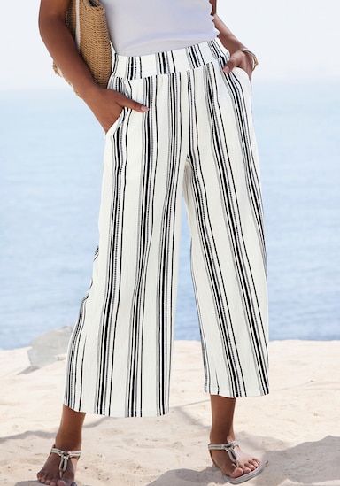LASCANA Pantalon 7/8 - blanc-marine à rayures