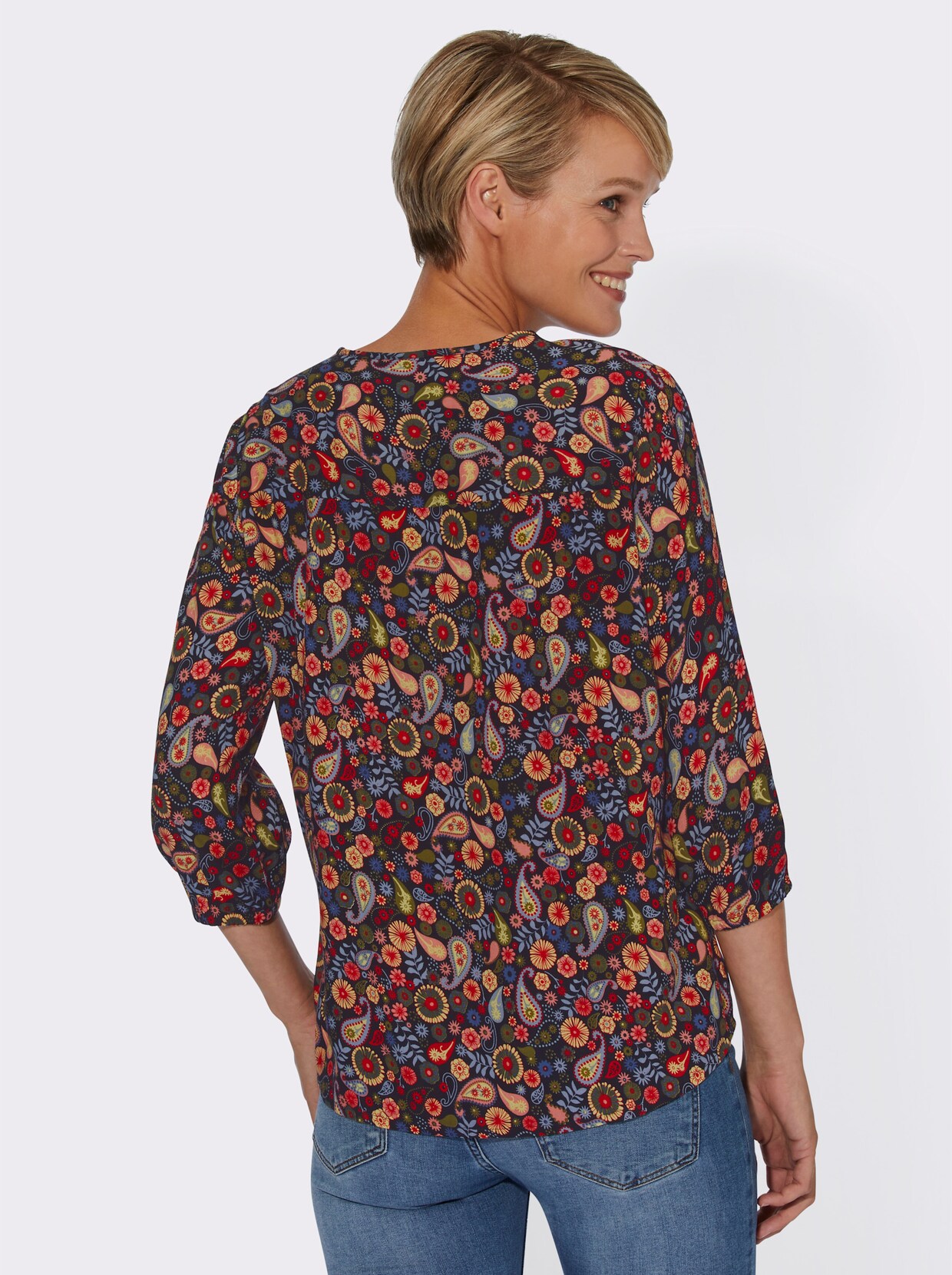 Comfortabele blouse - aardbei/zwart bedrukt