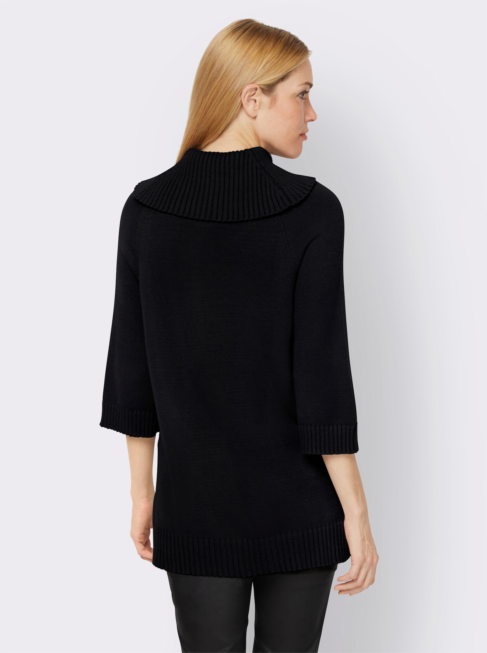 heine Rollkragenpullover mit 3/4-langen Raglan-Ärmeln - schwarz