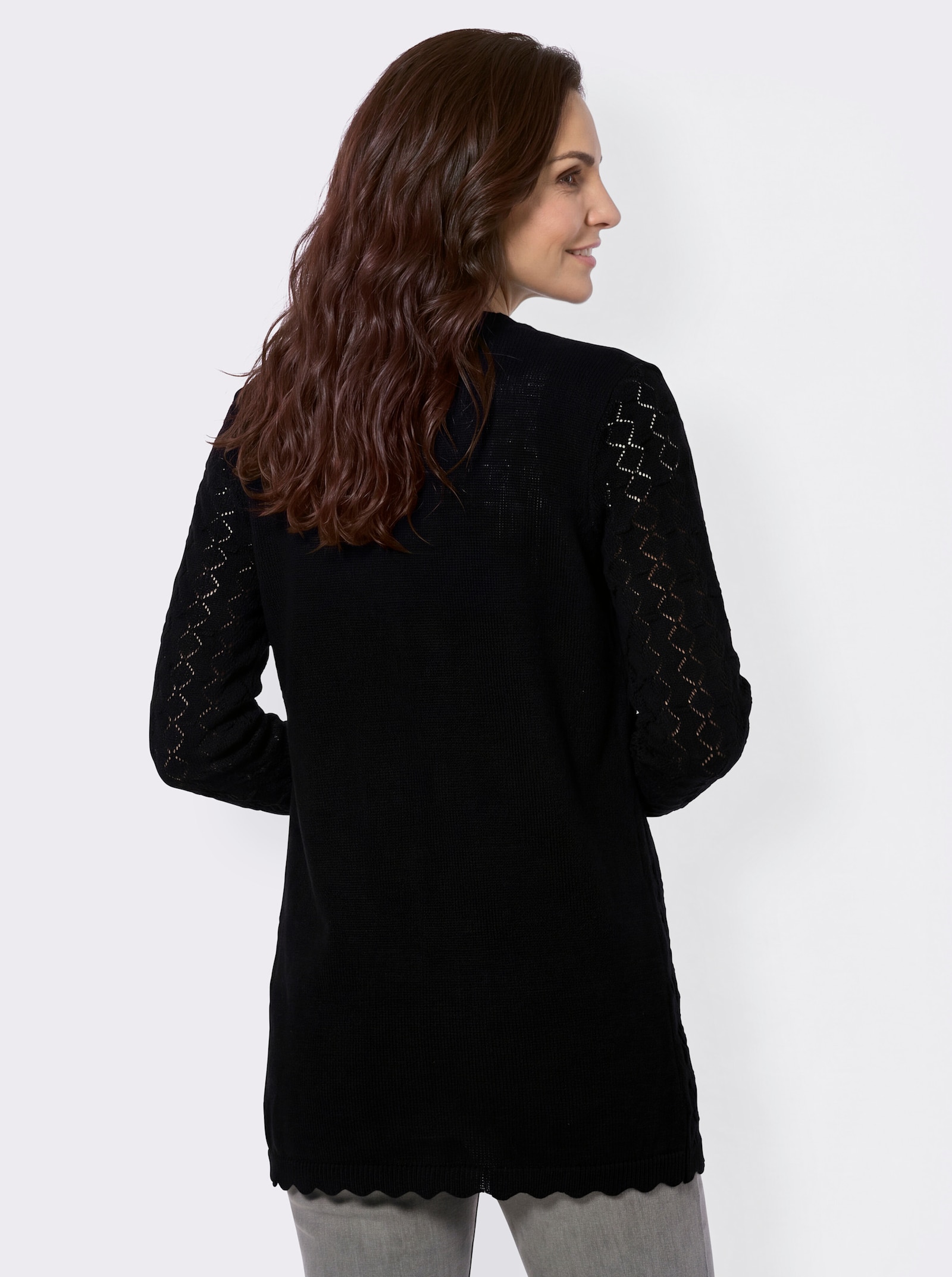 Longstrickjacke mit glattem Rückenteil - schwarz
