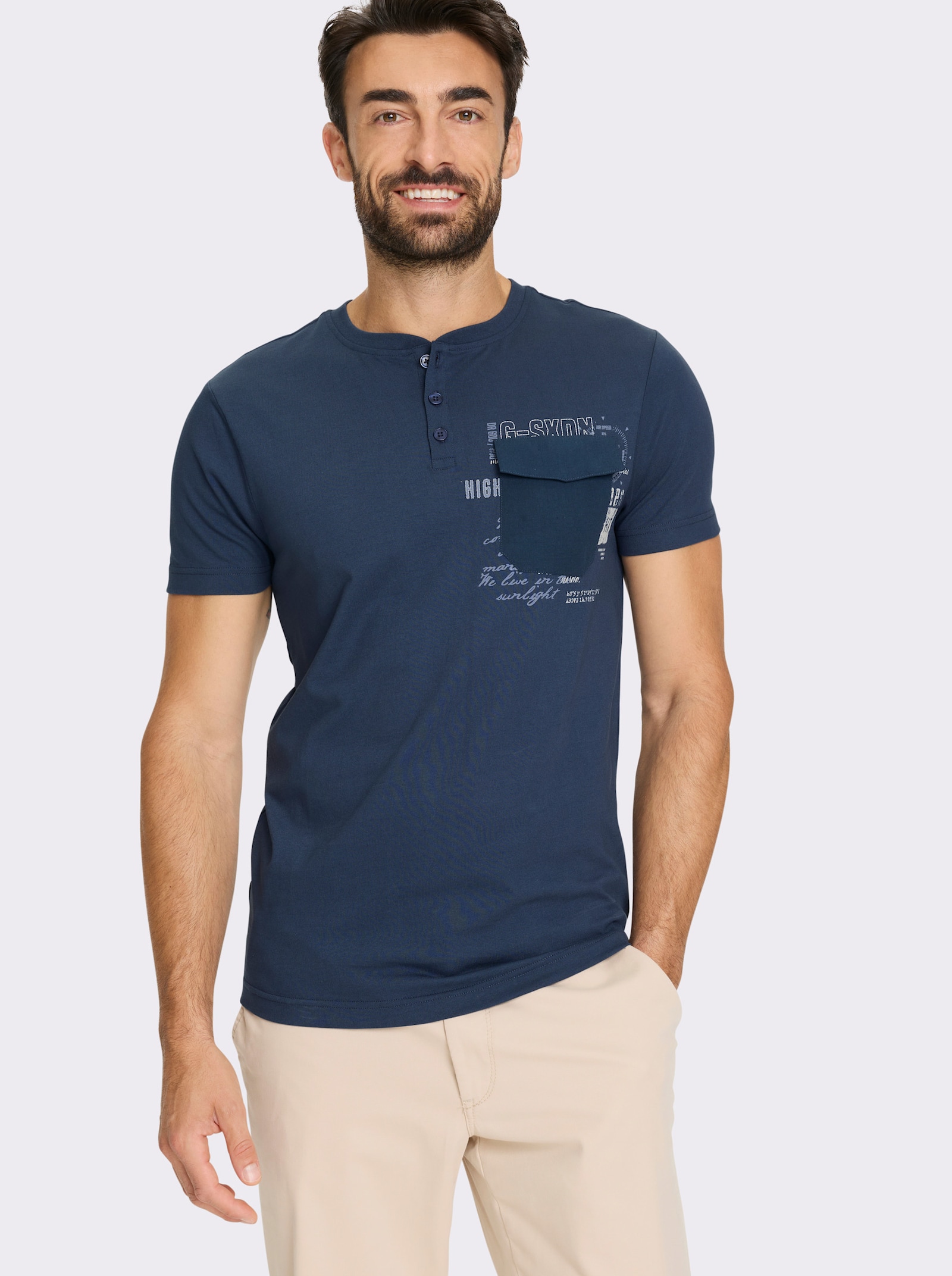 Catamaran Kurzarmshirt mit Henley-Ausschnitt - dunkelblau