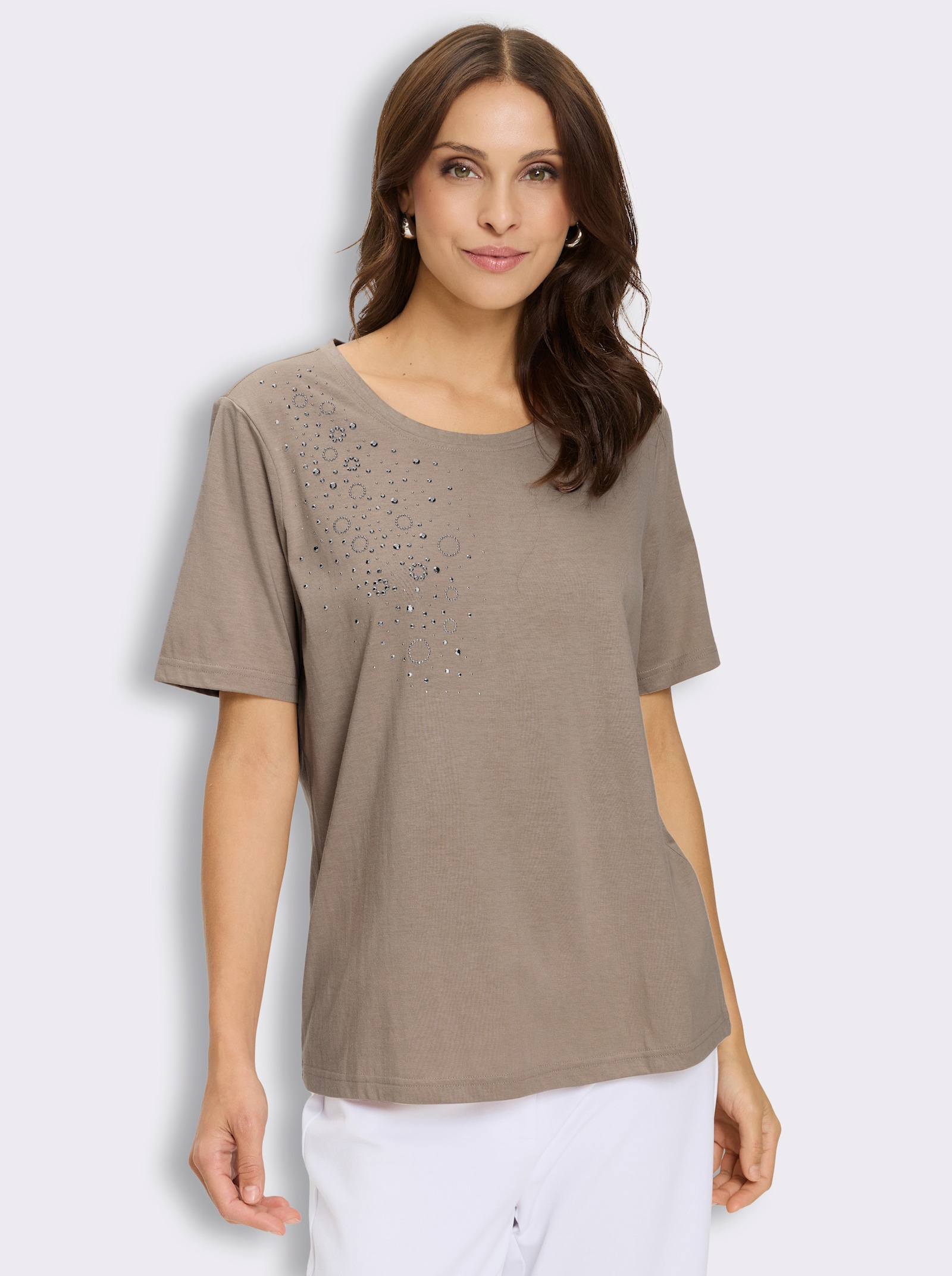 Kurzarmshirt mit Metallplättchen-Sternen - sesam