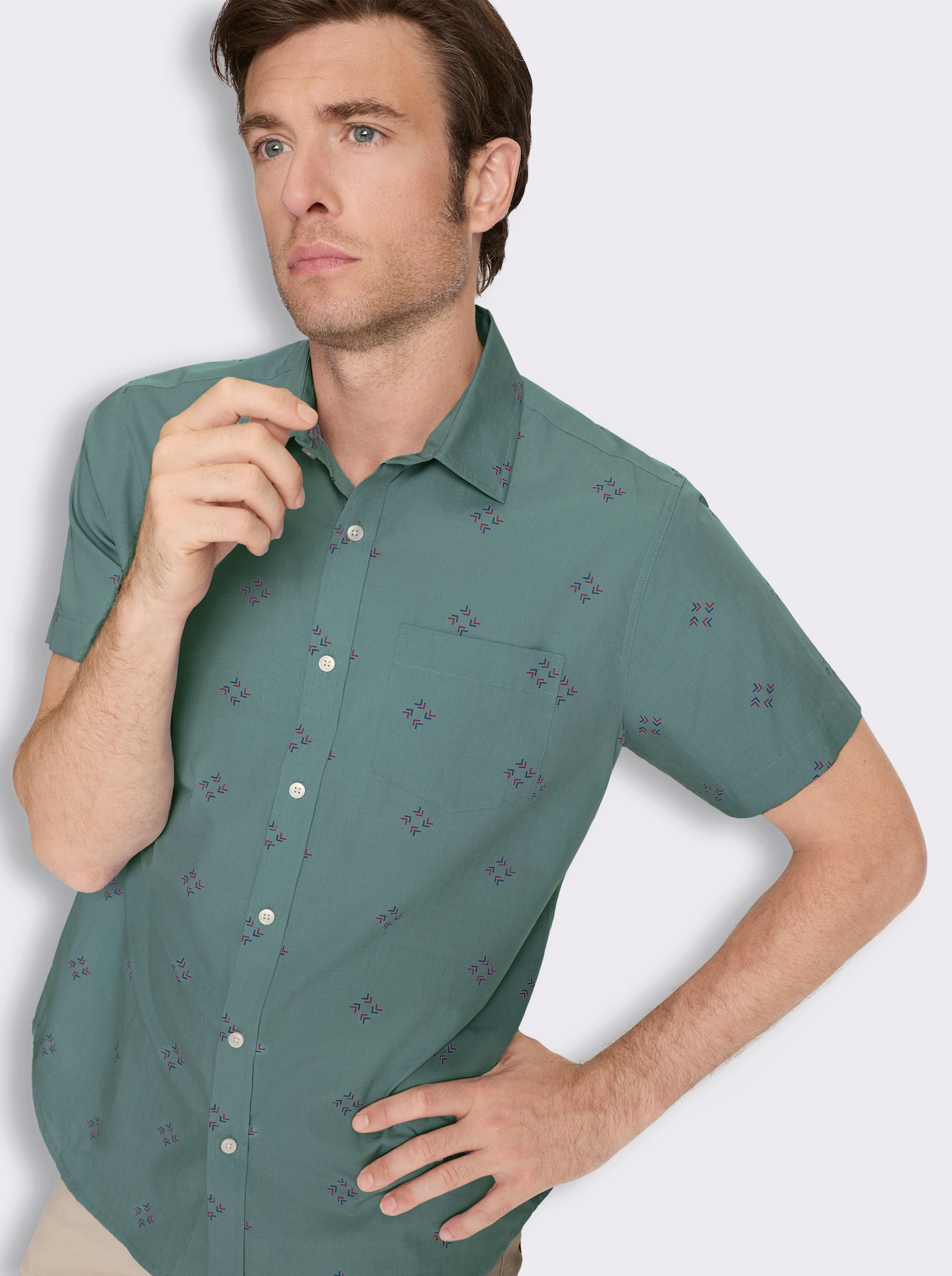 Kurzarmhemd mit Allover-Print - jade